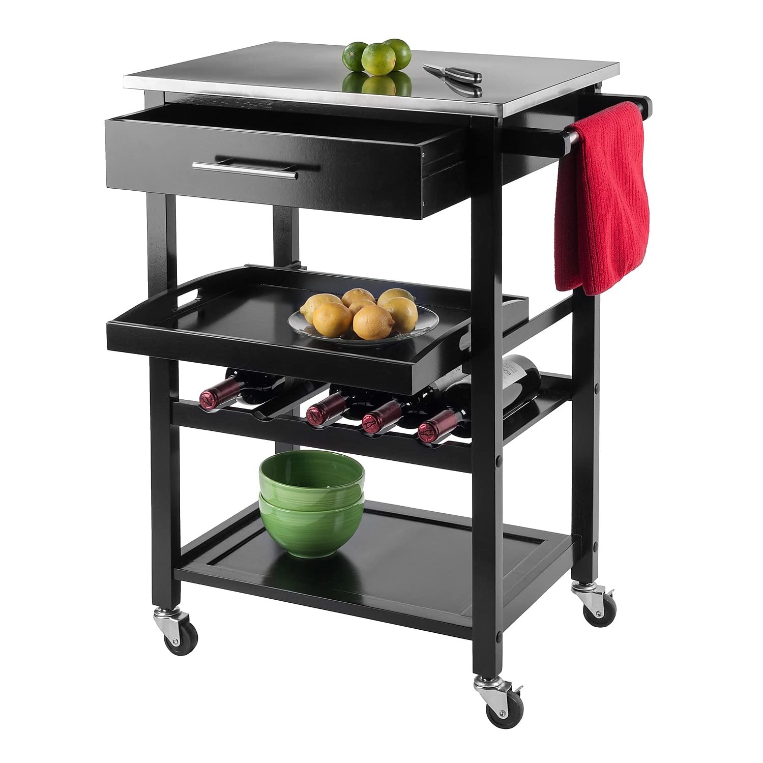 Winsome Anthony Stainless Steel Kitchen Cart with Storage Shelves - Mobile Kitchen Island for Small Spaces, Prep Work & Extra Counter Space (Model 20326) | Perfect for Apartments, Dorms & Compact Kitchens