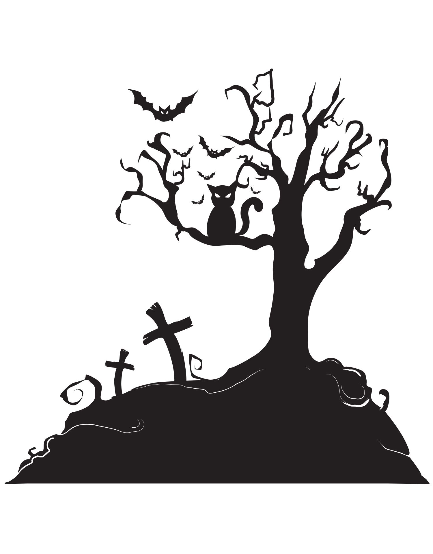 Spooky Graveyard Tree with Bat Wall Decal - 72in Tall X 74in Wide Halloween Home Decor (Black) #1014s | Perfect for Haunted House, Party & Indoor Halloween Decorations