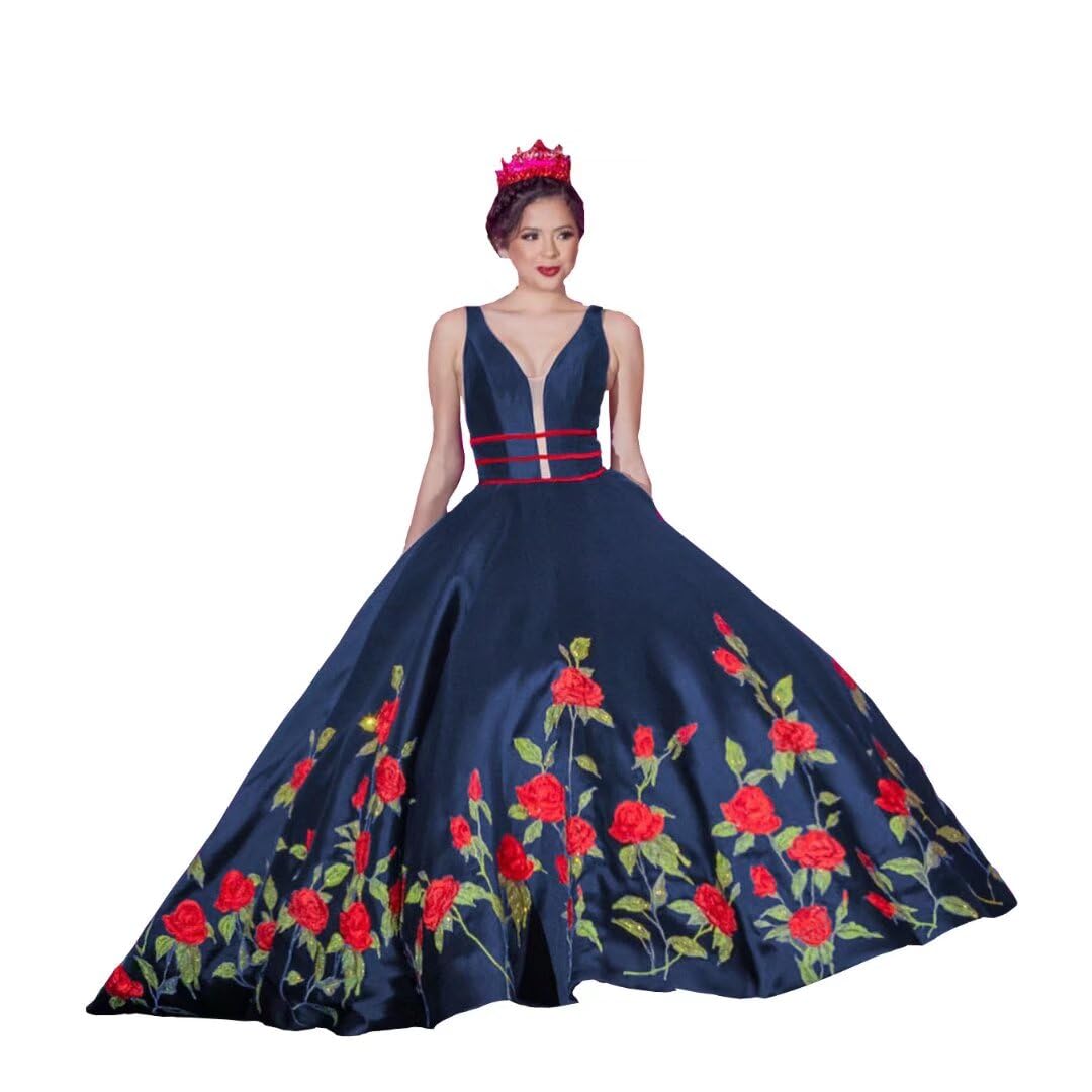 Mexican Rose Embroidered Quinceañera Dress for Sweet 16 | Long Prom Gown with Sweetheart Neckline | Perfect for Quinceañera Celebrations, Prom Night & Special Occasions 2025