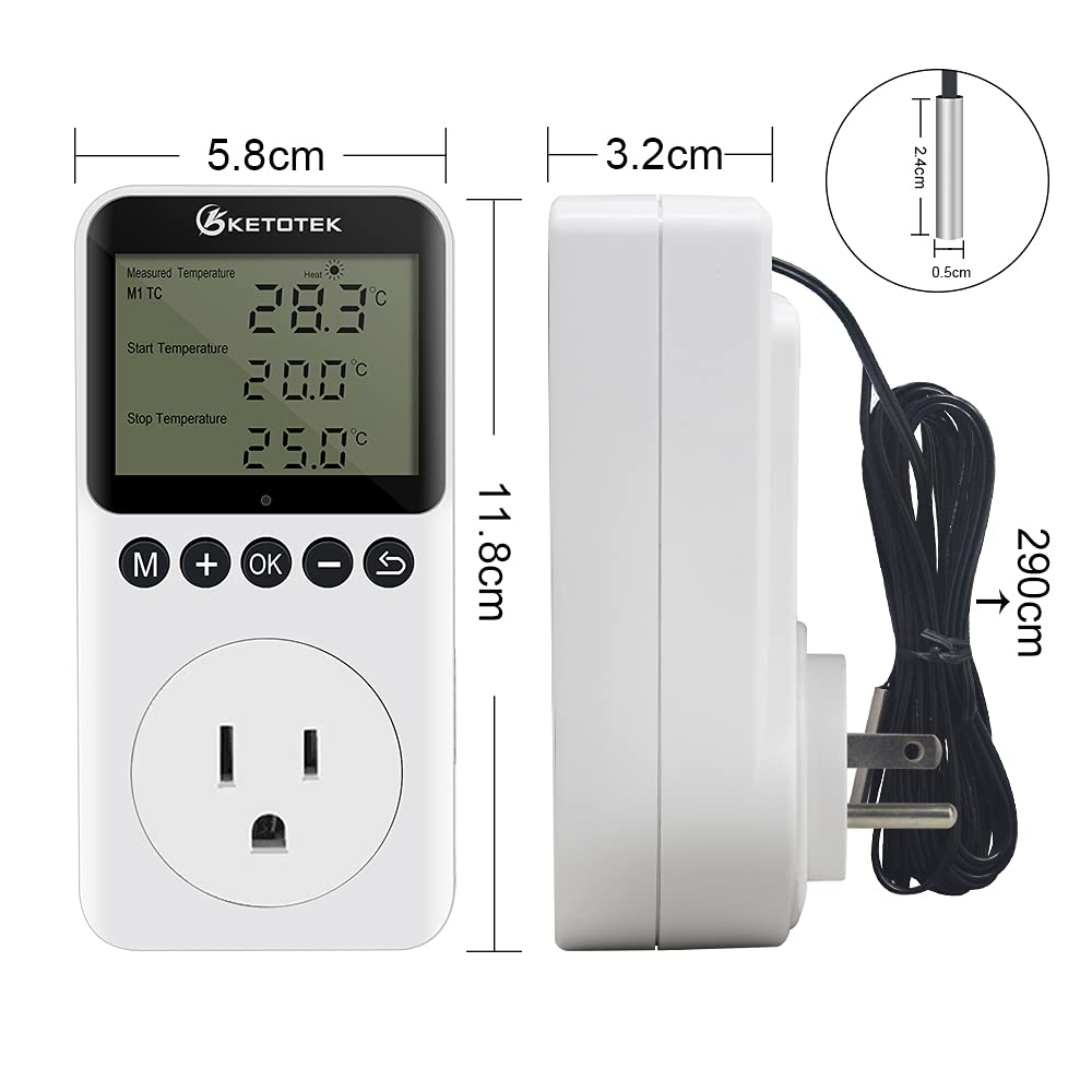 Digital Thermostat Outlet Plug with Backlight & Sensor - Day/Night Temperature Controller for Reptile Terrariums, Greenhouses, and Pet Habitats - Precise Heating/Cooling Switch for Optimal Climate Control