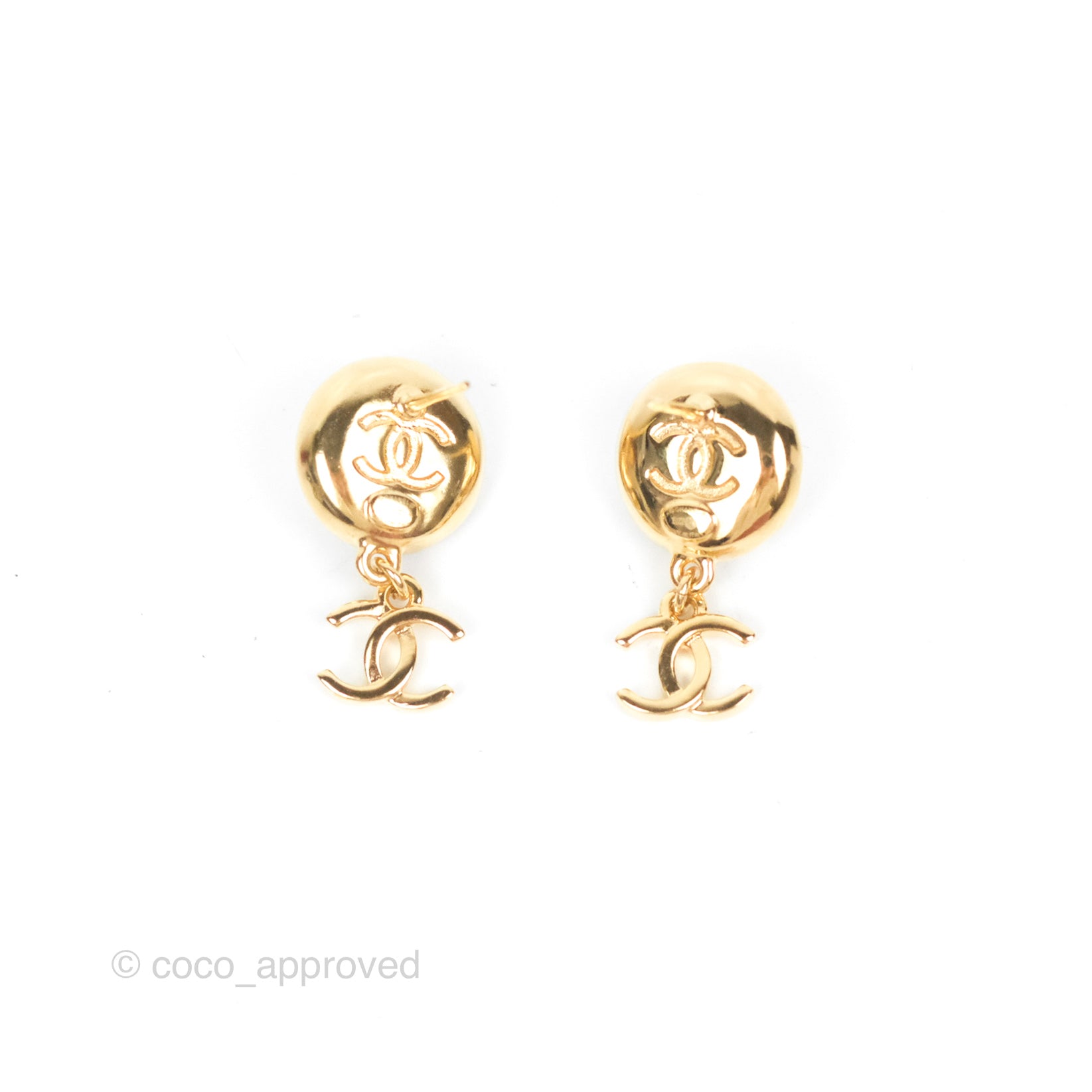 Chanel Black Round Camellia CC Logo Earrings in Gold Tone - 22A Collection | Luxury Fashion Jewelry for Women, Perfect for Parties, Weddings & Special Occasions