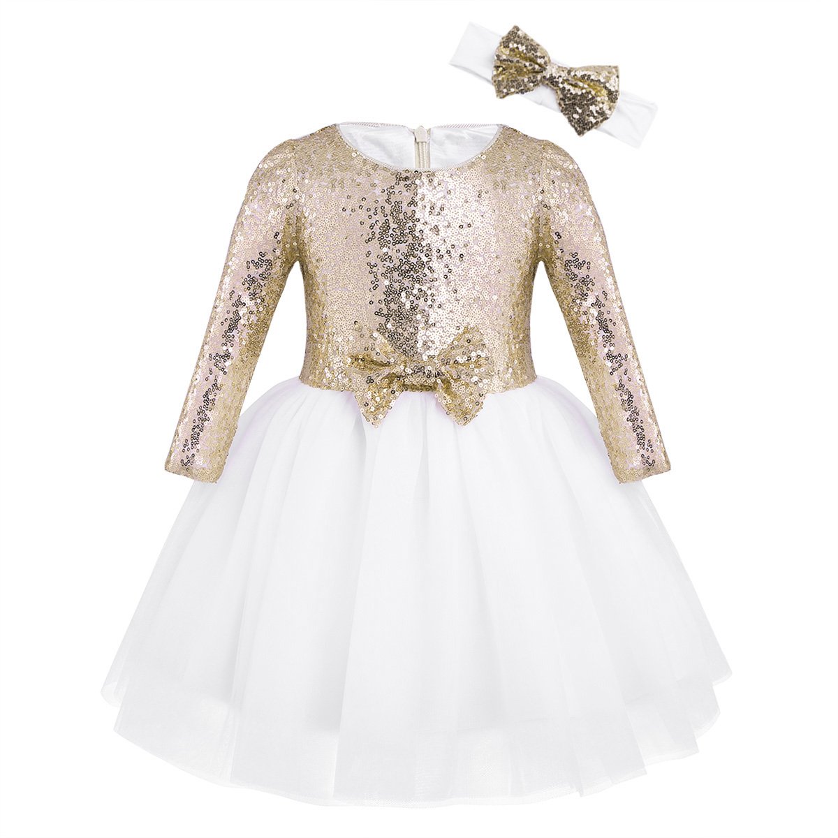 Sparkly Sequined Party Dress for Girls - Elegant Pageant Birthday Wedding Bridesmaid Gown Princess Flower Girl Dress with Headband - Perfect for Special Occasions & Photo Shoots