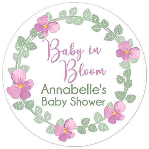 60 Baby Shower Stickers - Pink & Green Floral 