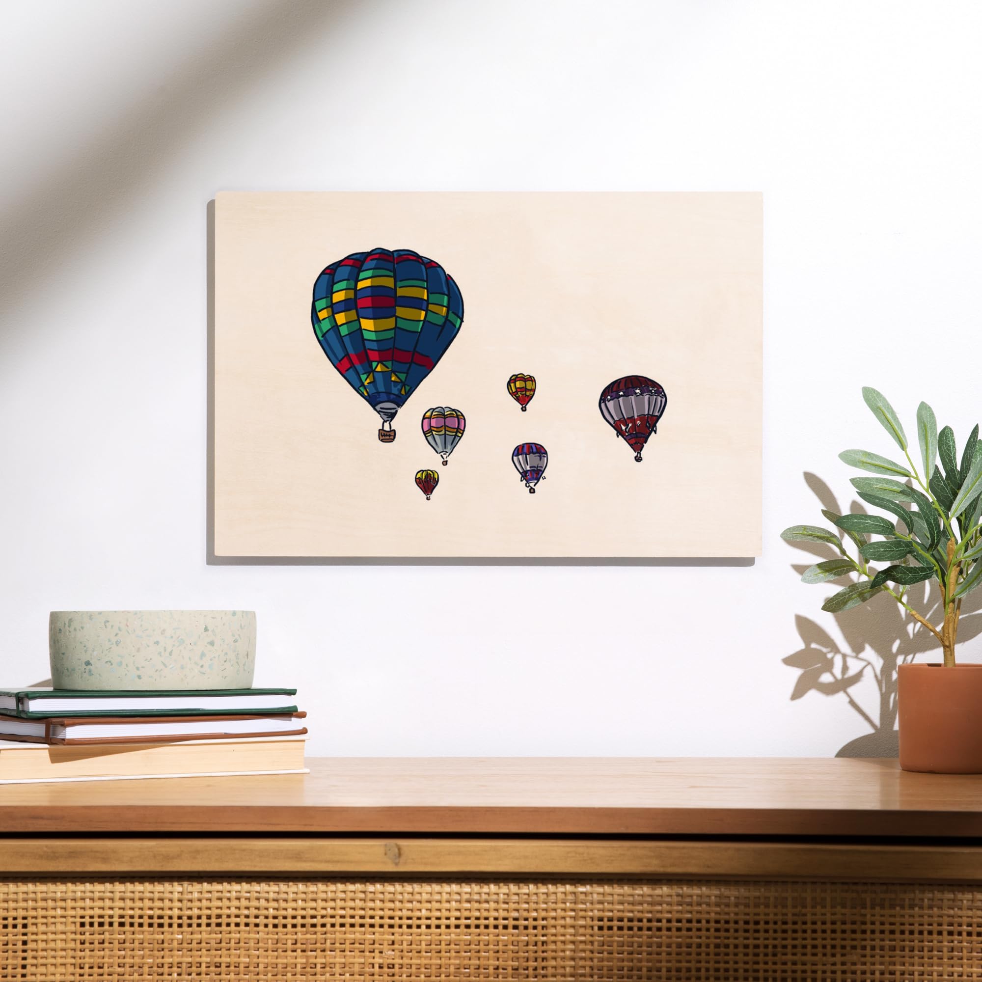 Lantern Press 12x18 Inch Premium Wood Wall Art Sign - Hot Air Balloon Decor - Ready to Hang Home & Office Decoration - Perfect for Living Room, Bedroom, Nursery or Gift