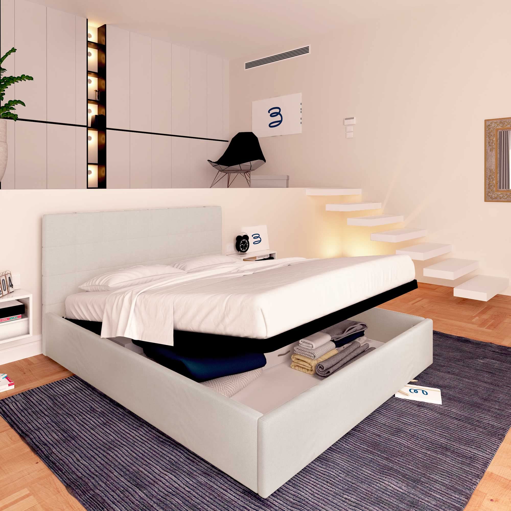 Baldiflex Single Bed with Storage, Dublin Fabric Model, Slatted Base for Single Mattress, 80 x 200 cm, Elegant Headboard, Light Gray - Perfect for Small Bedrooms, Guest Rooms & Studio Apartments