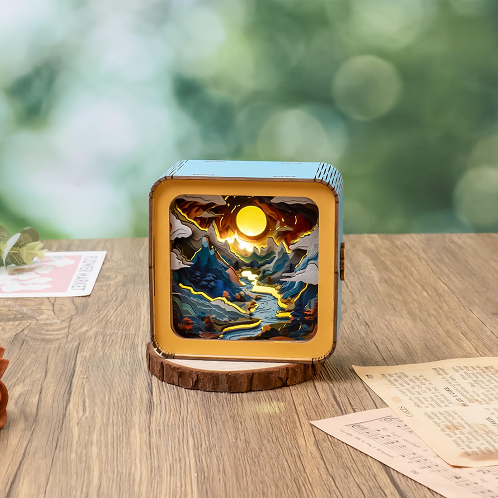 WOODBESTS 3D Wooden Puzzle Night Light - DIY Long River Sunrise Puzzle for Adults & Seniors - Handcrafted Desk Lamp Decor for Home Office | Relaxing Night Light for Bedroom, Study & Gift Giving