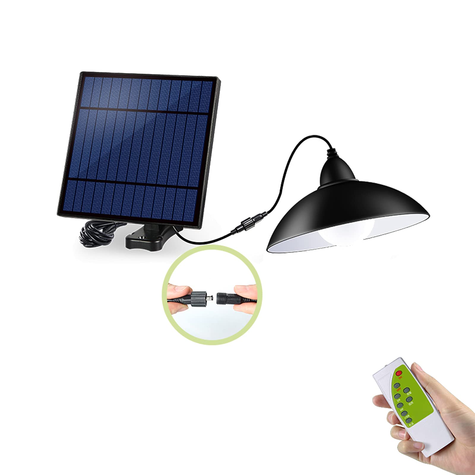 Solar Pendant Light with Remote Control - Dimmable, IP65 Waterproof, 5M Cable, No Wiring Required - Perfect for Indoor, Outdoor, Greenhouse, Porch & Entryway Lighting (Bulb Included)