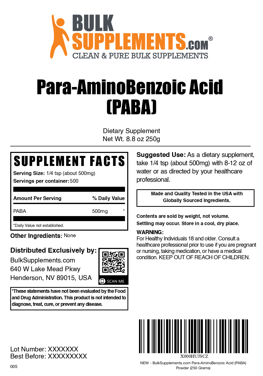 Pure Para Aminobenzoic Acid (PABA) Powder 100g - Vitamin B Complex Supplement for Skin & Hair Care - Supports Sun Protection & Energy Metabolism - DIY Cosmetics & Nutritional Supplements