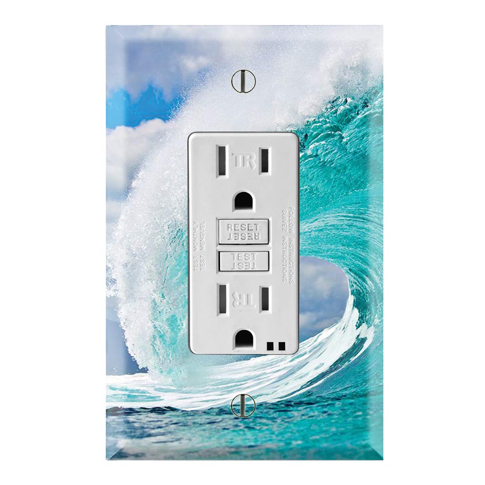 Coastal Beach Wave Design GFCI Outlet Cover - Decorative Single Rocker Switch Plate for Bathroom, Kitchen & Outdoor Use