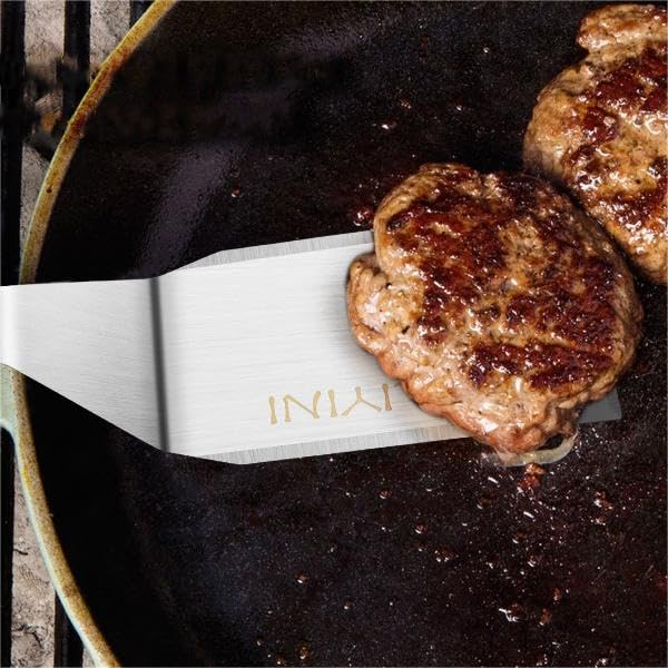 Premium Stainless Steel Spatula with Wooden Handle - Heavy Duty Grill Turner for Cast Iron Skillet, Pancake Flipper & Flat Top Griddle Scraper - Ideal for BBQ, Camping, Kitchen Cooking & Outdoor Grilling