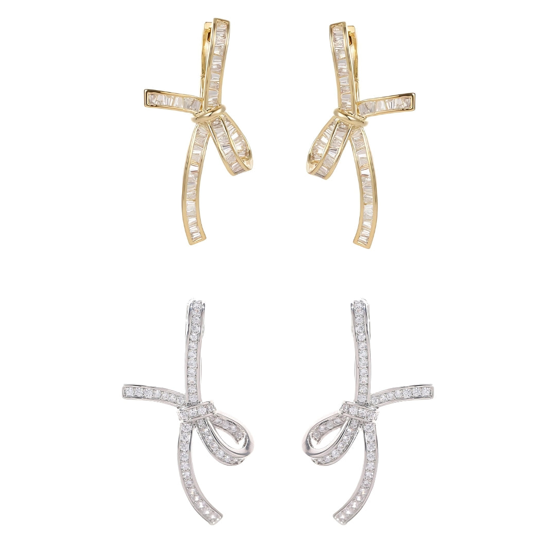 14K Gold Plated Bow Ribbon Clip-On Hoop Earrings for Women | Elegant Dangle Earrings for Parties, Weddings & Daily Wear | A7423