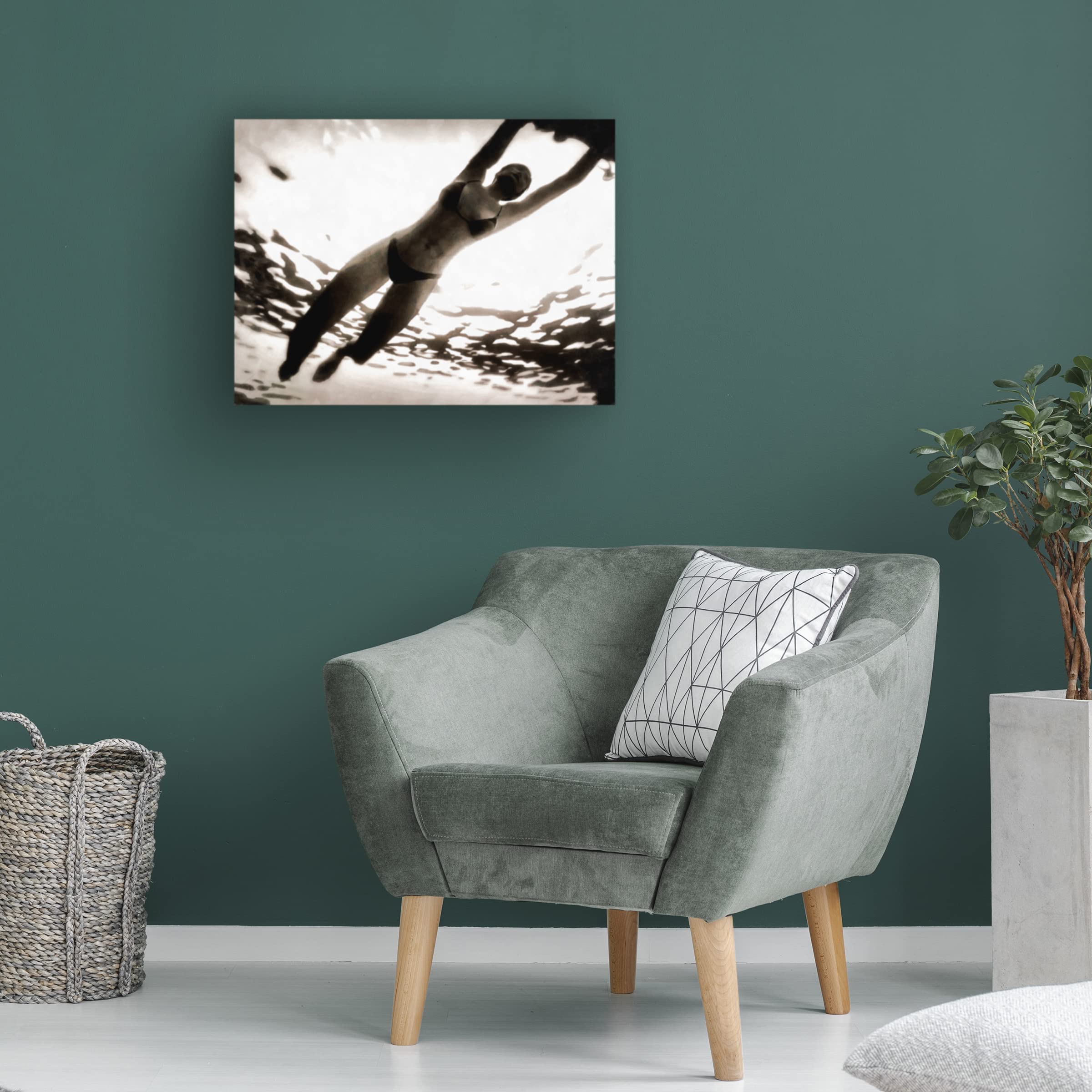 Evening Swim II Canvas Wall Art by Alonzo Saunders - Handmade Modern Beach Painting for Living Room, Bedroom & Office Decor