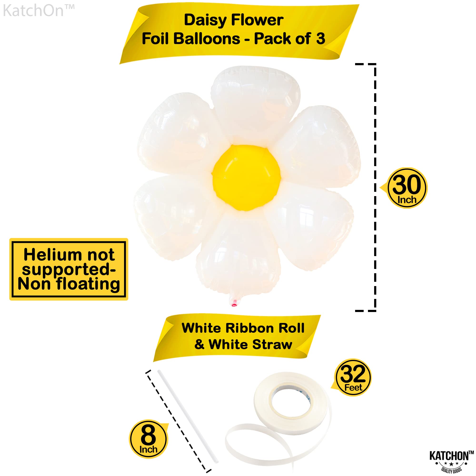 KatchOn 30 Inch Huge Daisy Balloon Garland - Pack of 132 | Flower Balloon Arch Kit for Birthday, Baby Shower & Wedding Decorations | Daisy Party Balloons for Indoor/Outdoor Events | Premium Latex Balloons for DIY Party Backdrops