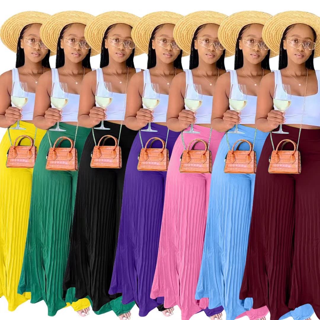 Aro Lora Women's High Waist Casual Pleated Wide Leg Palazzo Pants - Comfortable Trousers for Work, Office & Travel Outfits