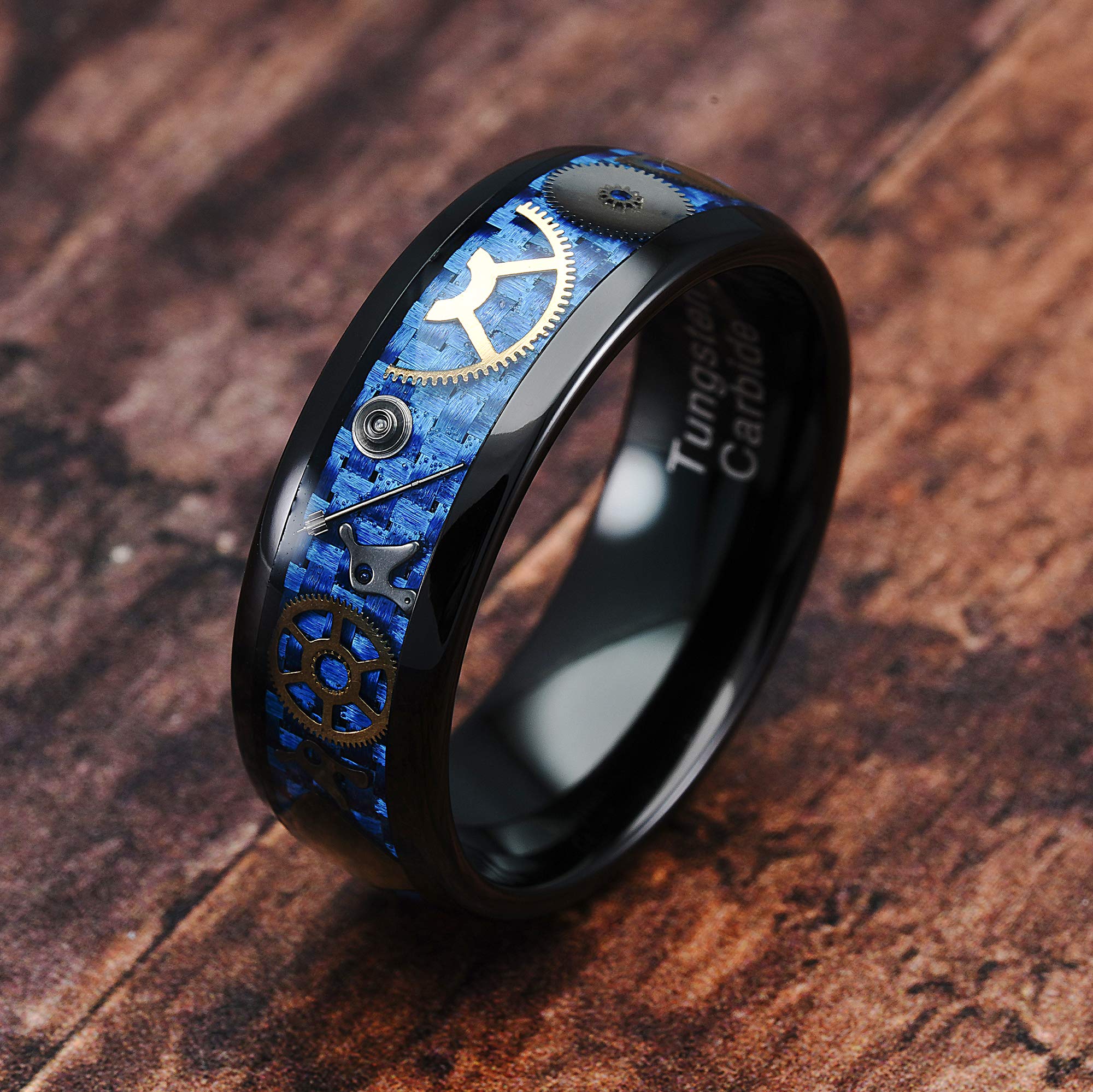 Steampunk Gear Tungsten Rings for Men - Size 6-16 - Wedding Band, Promise & Engagement Ring - Durable 100S Jewelry - Perfect for Gothic Weddings, Cosplay & Alternative Fashion