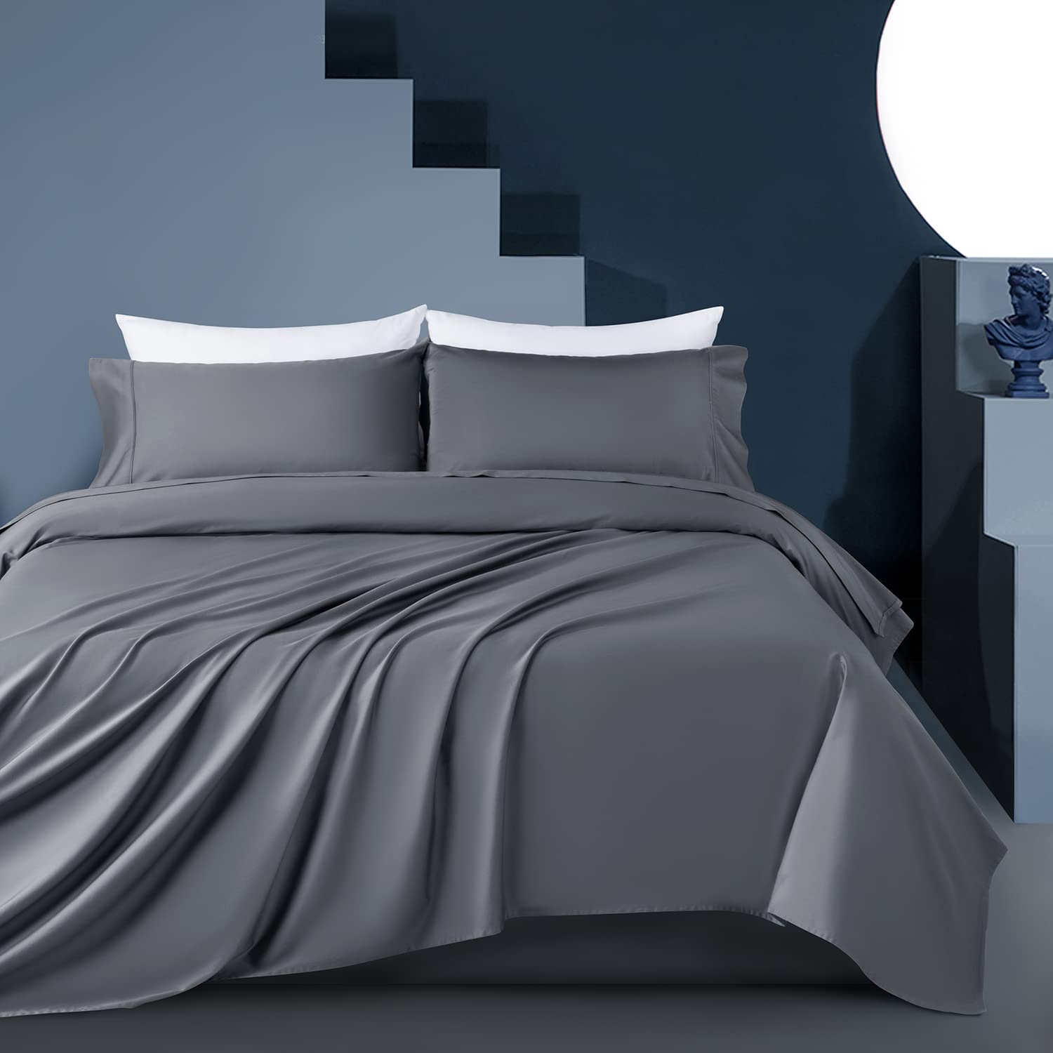 Premium 100% Cooling Tencel Lyocell 4-Piece Queen Bed Sheet Set - Silky Soft, Breathable & Machine Washable with 16