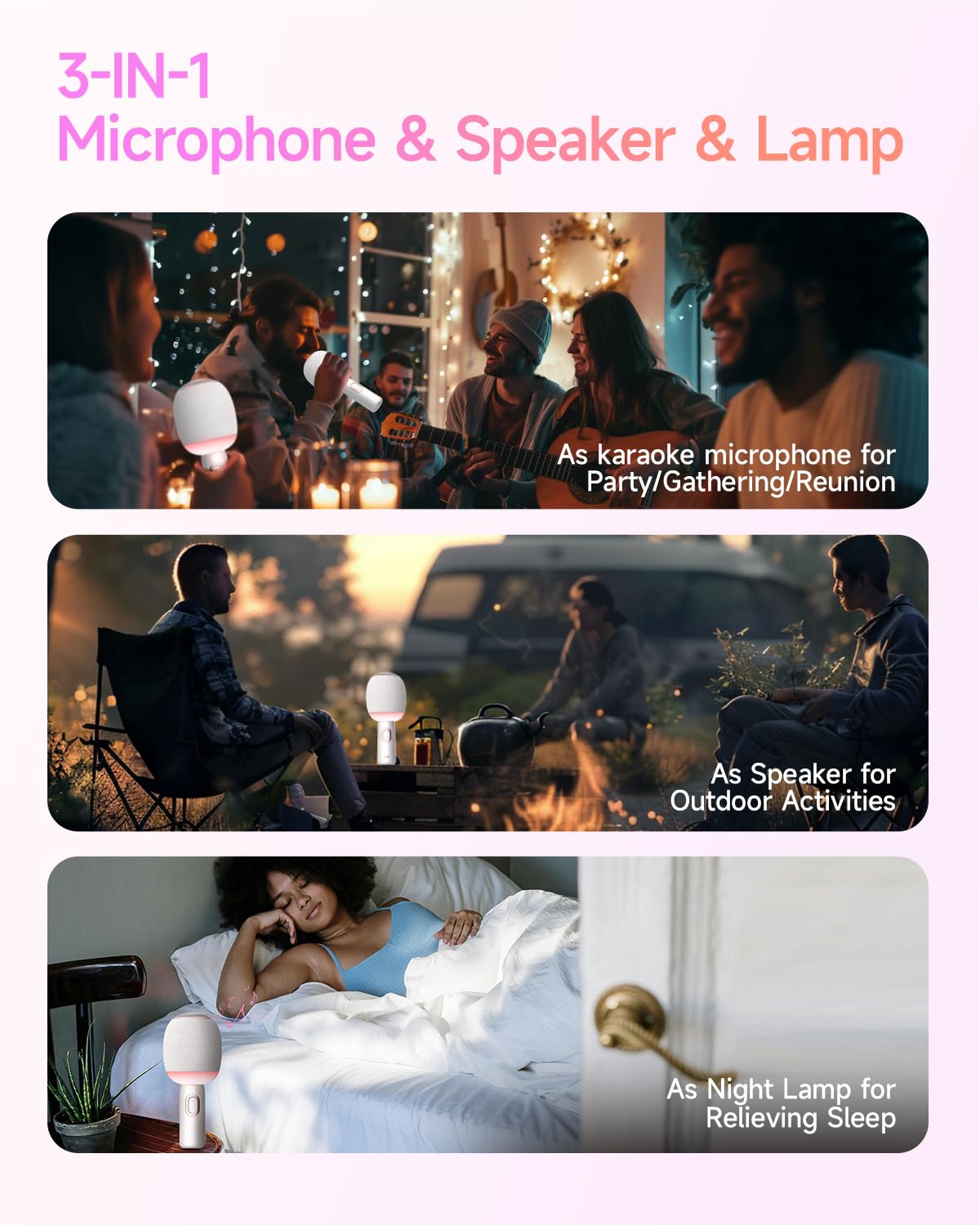 5-in-1 Wireless Bluetooth Karaoke Microphone with Dynamic Lights - Portable Handheld Mic for iPhone, Android | Perfect for Car Singing, Home Parties, Music Recording & Duet Performances (White) - Ideal Gift for Kids & Adults