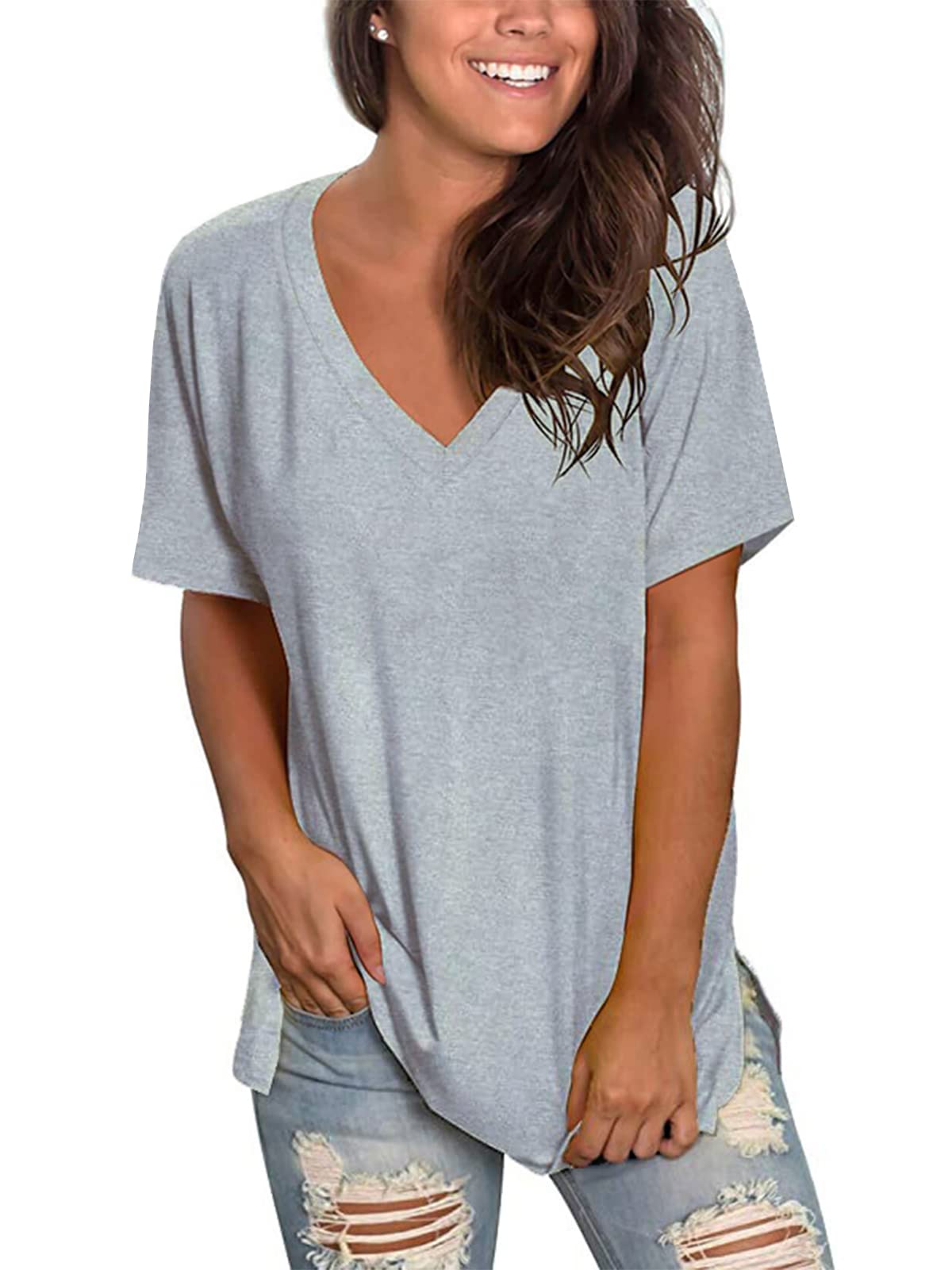 Women's Summer Floral V-Neck T-Shirt - Short Sleeve Casual Top for Women | Perfect for Beach Outings, Picnics & Summer Vacations