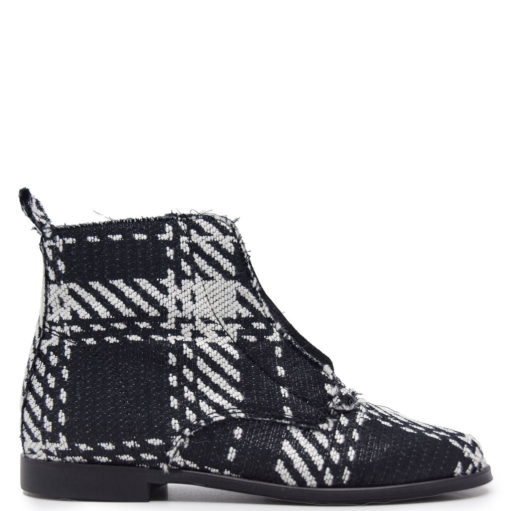 Blublonc Women's Black and White Plaid Front Zipper Booties - Stylish Ankle Boots for Fall & Winter, Perfect for Office, Casual Outfits and Date Nights