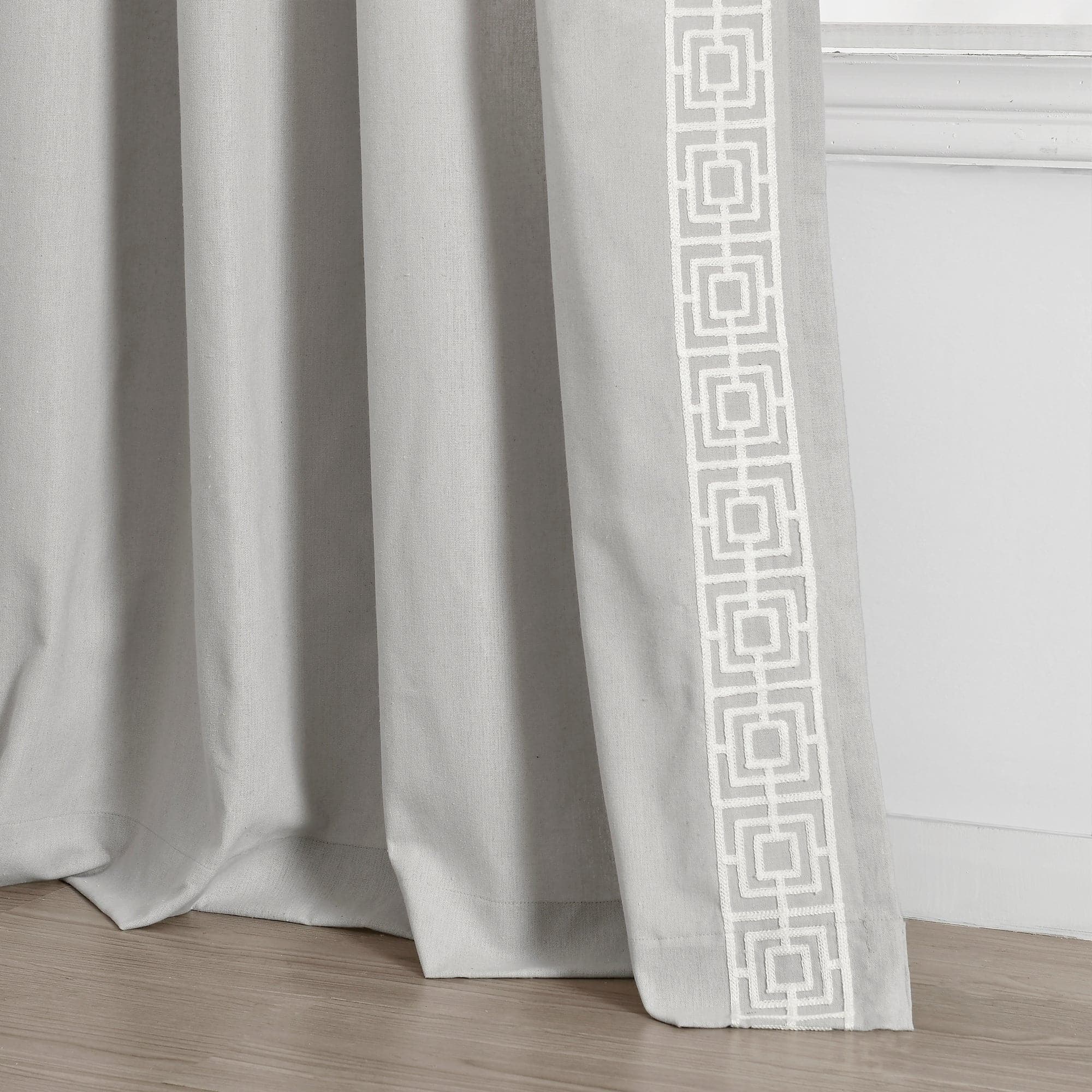 Luxury Modern Square Embroidery Border Window Curtain Panel - Elegant Home Decor for Living Room, Bedroom & Dining Room - Blackout Drapes with Embroidery Design - Perfect for Home, Office & Hotel Decor