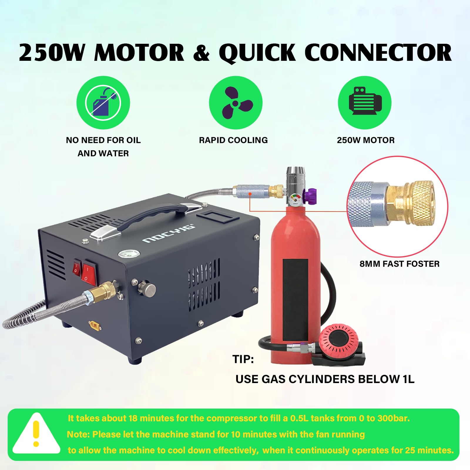 4500PSI Portable PCP Air Compressor - 12V DC/110V AC Dual Power with Auto-Stop - Built-in Cooling Fan & External Power Adapter - Perfect for PCP Air Rifles, Paintball Guns & Scuba Tanks - Great for Hunting, Target Shooting & Outdoor Sports