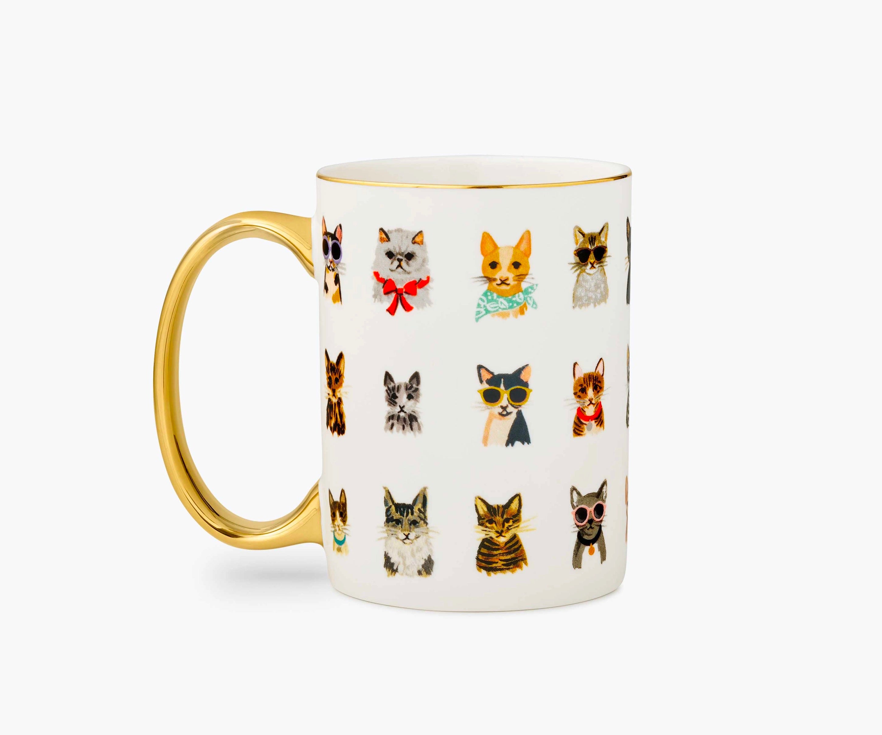 Rifle Paper Co Porcelain Mug with Cool Cats Design - 12oz Ceramic Coffee Cup for Home, Office & Gifts - Perfect for Tea, Hot Chocolate & Morning Coffee