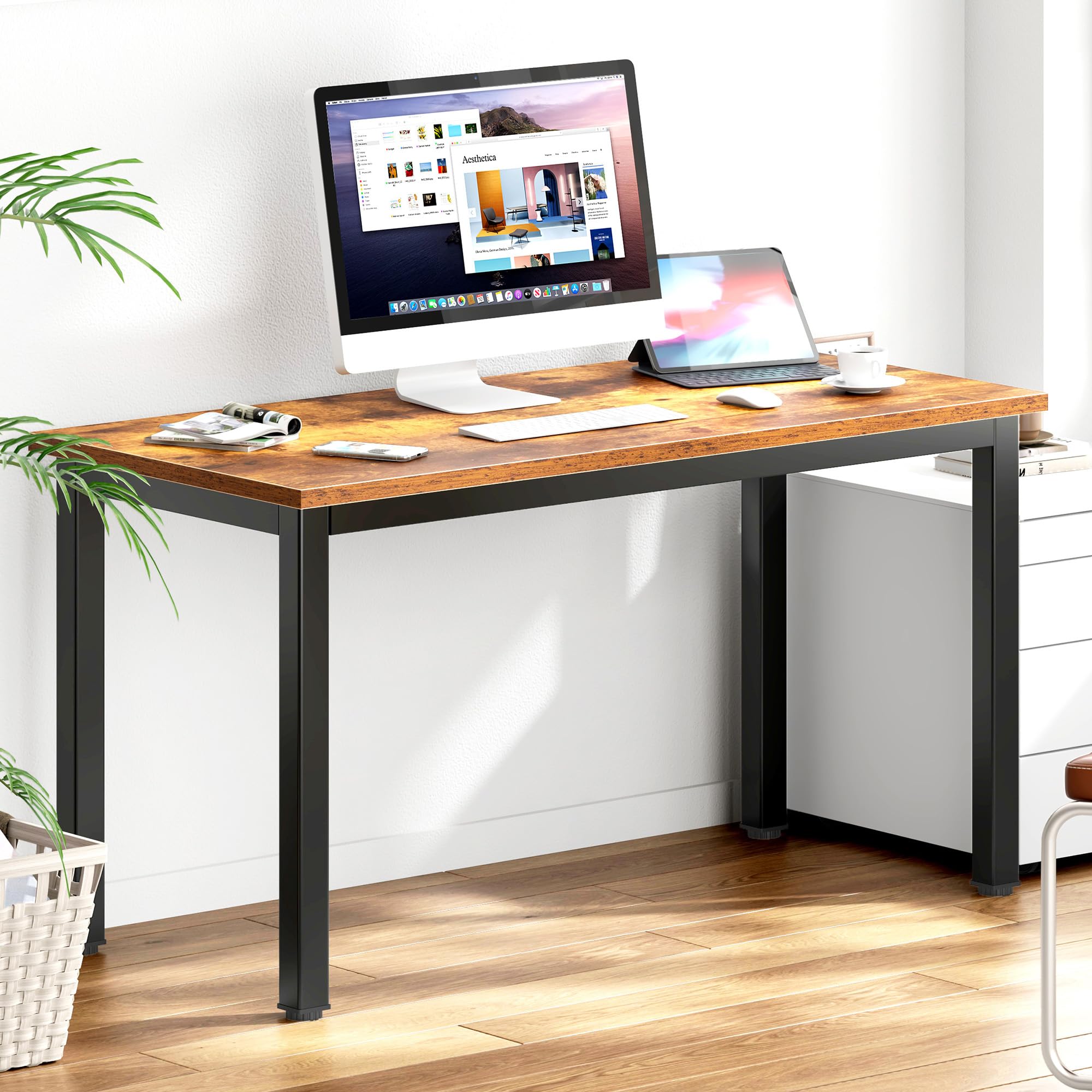 DlandHome 47-inch Computer Desk for Home Office, Writing, Study & Gaming - Retro Style Workstation for Small Spaces & Modern Workspaces