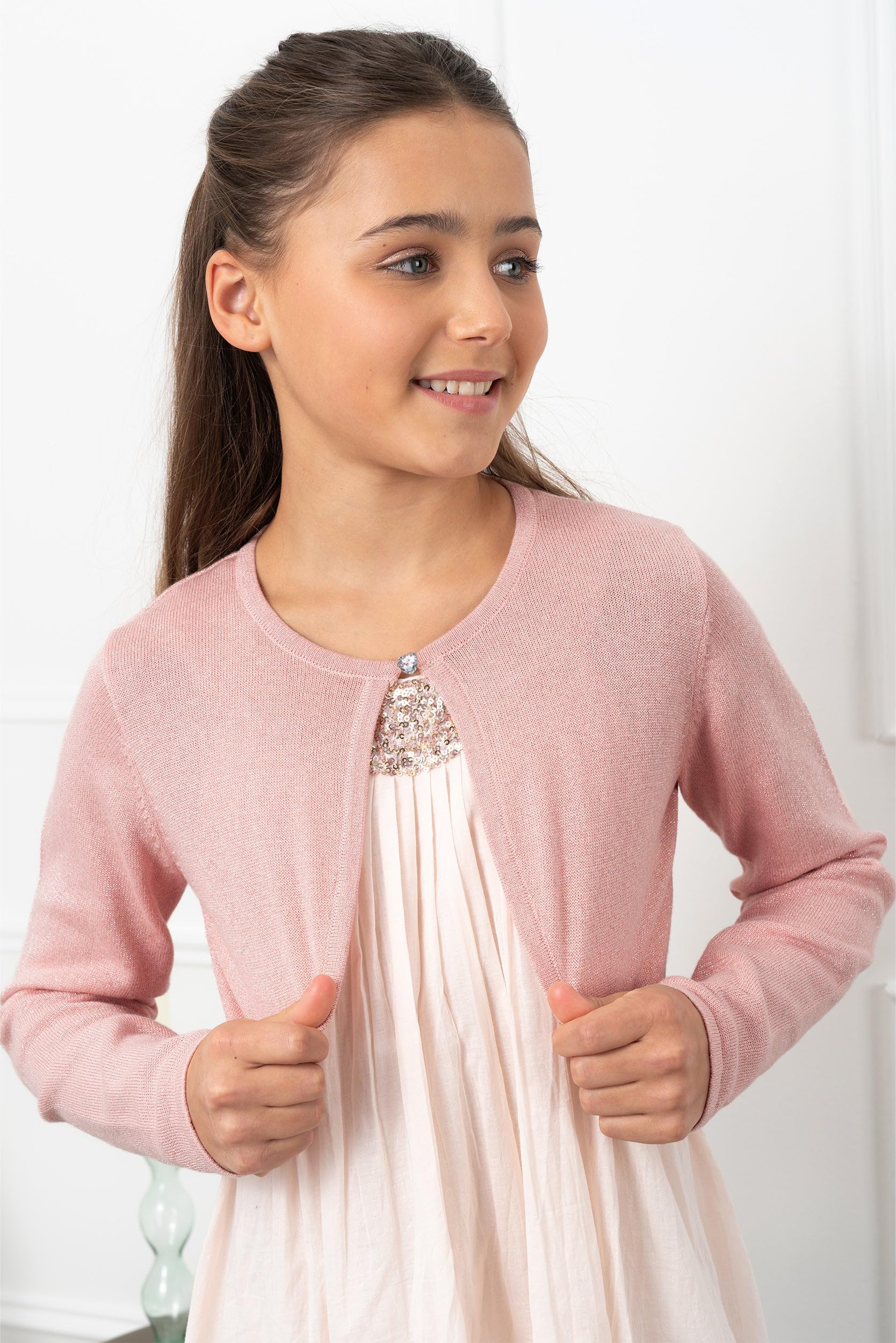 Black Butterfly Girls Long Sleeve Sparkle Cardigan - Kids Warm Knit Shrug Sweater for School, Party & Special Occasions