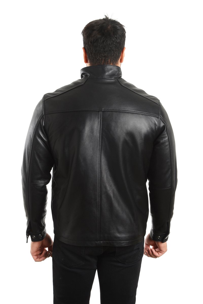 REED EST. 1950 Men's Genuine Lambskin Leather Jacket with Stand-Up Collar - Classic Vintage Biker Coat for Motorcycle Riding & Casual Outfits