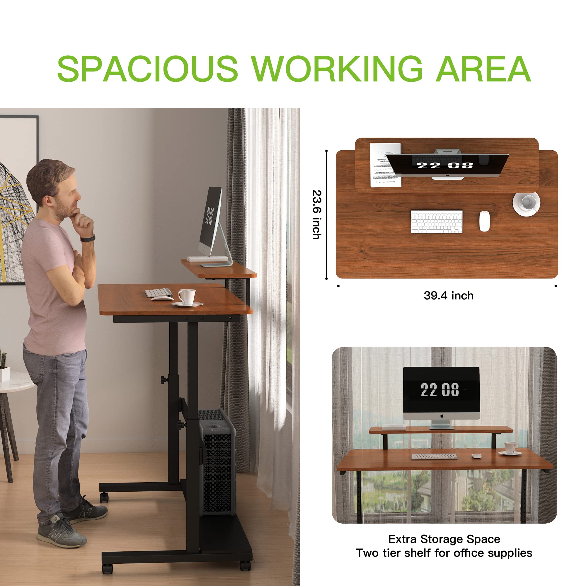 Height Adjustable Standing Desk with Wheels - 41