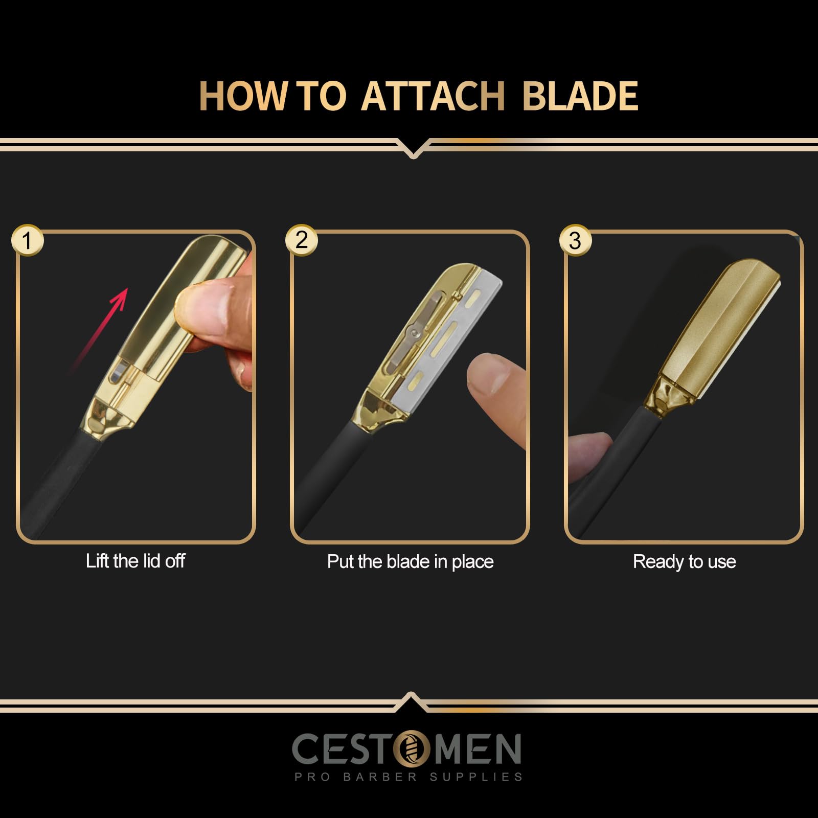 Professional Stainless Steel Straight Razor for Men - Barber Quality Shavette with Anti-Slip Handle - Gold Cut Throat Razor for Barbershops & Home Shaving - Perfect for Precision Grooming & Beard Styling