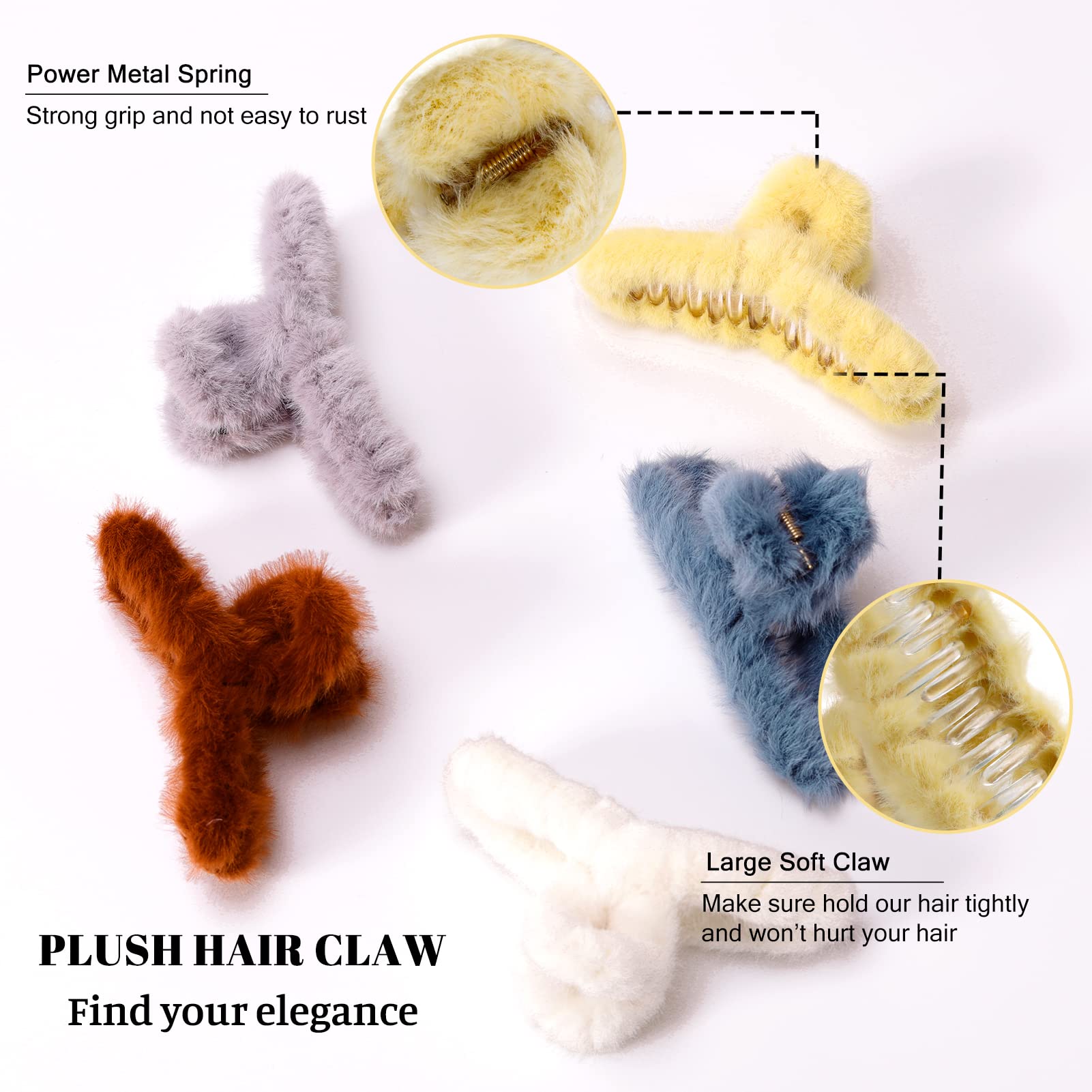 6Pcs Cute Fluffy Aesthetic Claw Hair Clips for Women - Kawaii Non-Slip Thick Hair Clamps with Strong Hold - Perfect for School, Work, Parties and Everyday Hairstyles