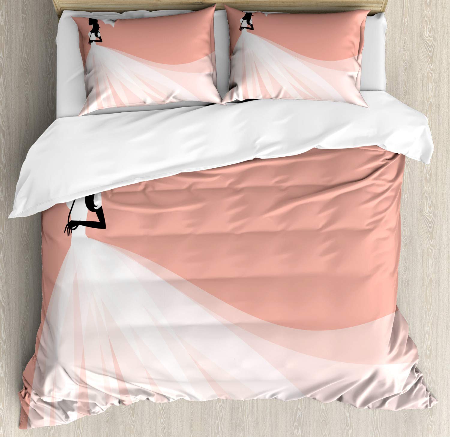Ambesonne Bridal Shower Duvet Cover Set - California King Size 3-Piece Bedding with Abstract Bride & Umbrella Art Print in Salmon & White | Perfect for Wedding Gifts, Honeymoon Suite Decor & Romantic Bedroom Makeover