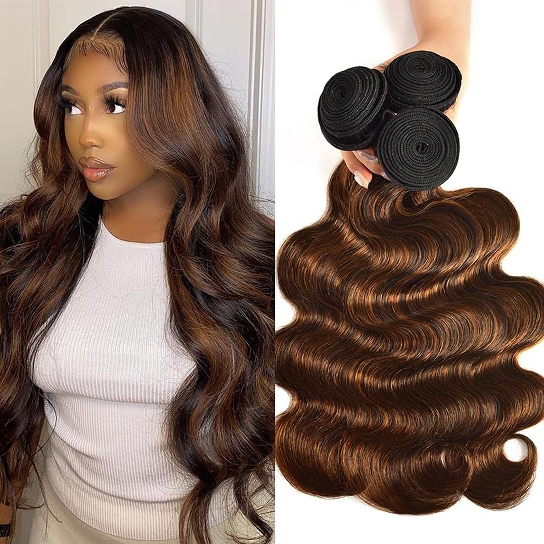 Beauty Forever Ombre Highlight Brazilian Body Wave Virgin Hair 3 Bundles 20 22 24 Inch - Ombre Blonde Remy Human Hair Wavy Weave Extensions Color FB30 | Perfect for Parties, Weddings & Everyday Styling