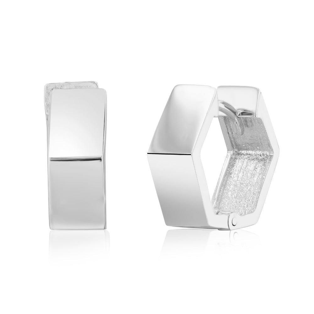 9ct White Gold Geometric Hoop Earrings 9.7mm - Elegant Dangle Earrings for Women, Perfect for Parties, Weddings & Everyday Wear