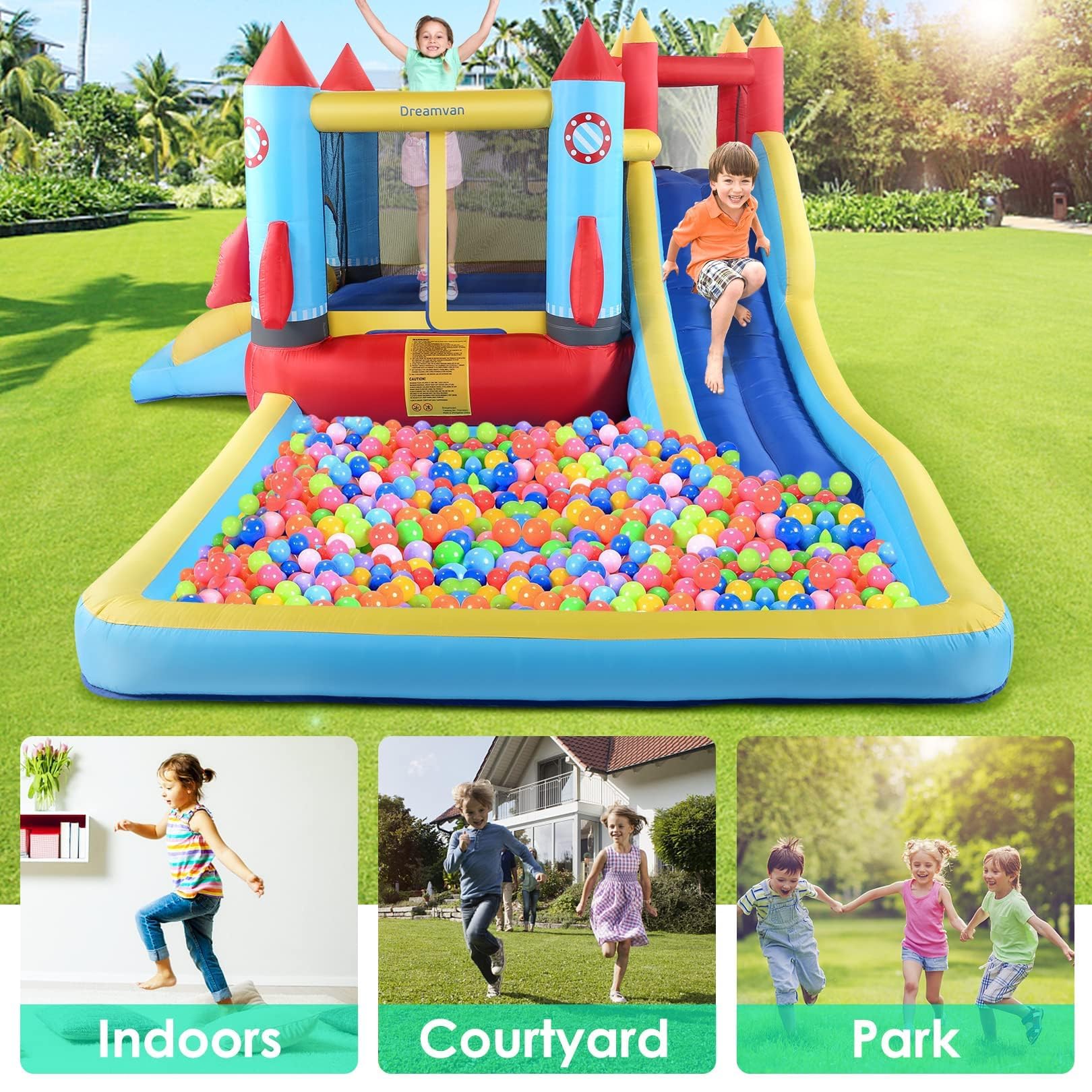 **AKEYDIY 13x12ft Inflatable Bounce House with Water Slide & Climbing Wall - Kids Bouncy Castle for Ages 3-12 | Perfect for Backyard, Pool Parties, Parks & Indoor Play**
