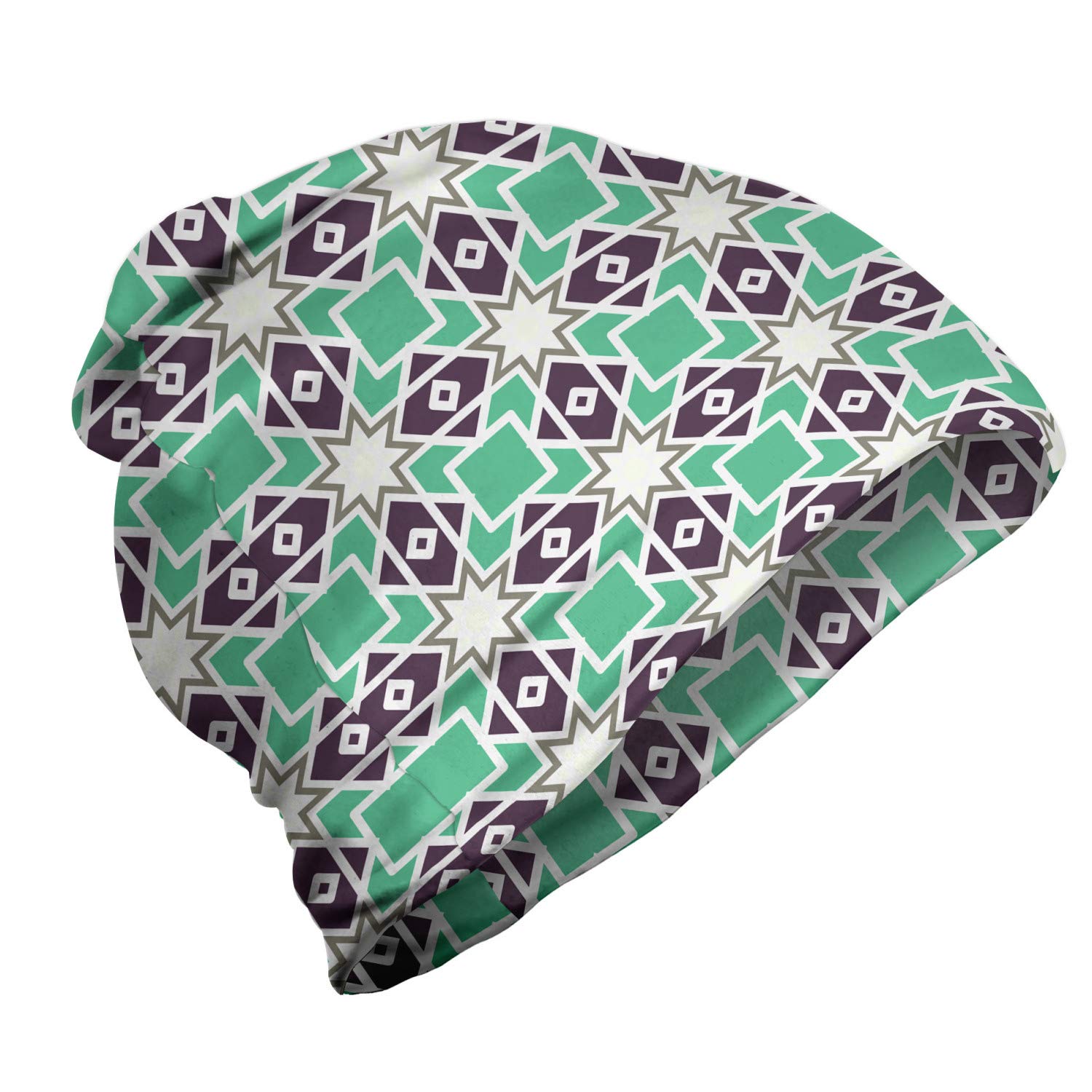 Ambesonne Unisex Beanie - Diagonal Squares Stars Pattern - Warm Winter Hat for Men & Women - Perfect for Hiking, Skiing, and Outdoor Activities