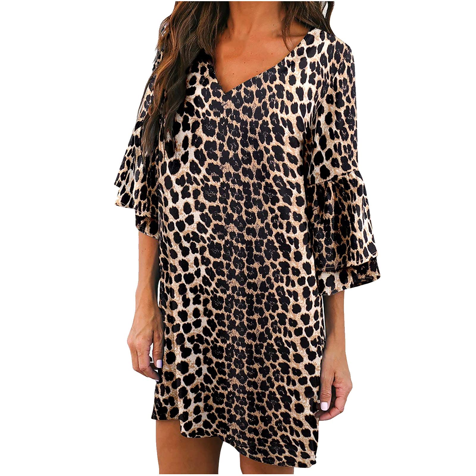 TIMIFIS Women's Summer Casual Mini Dress - Sexy V-Neck Bell Sleeve Loose Fit Beach Dress in Solid Colors | Perfect for Vacation, Pool Party & Date Night
