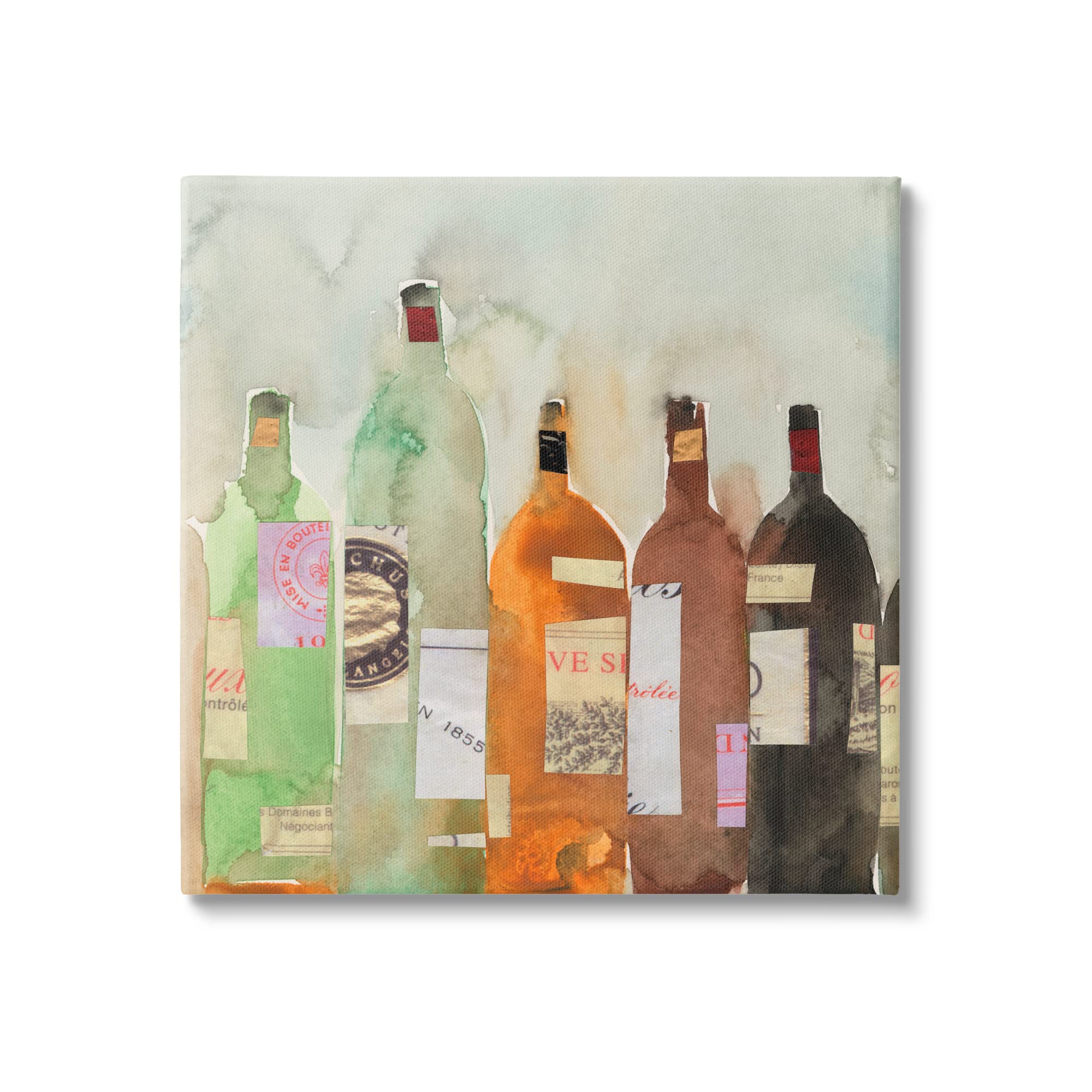 Stupell Industries Vintage Collaged Wine & Champagne Bottles Wall Art - Samuel Dixon Design - Perfect for Kitchen, Dining Room & Bar Decor