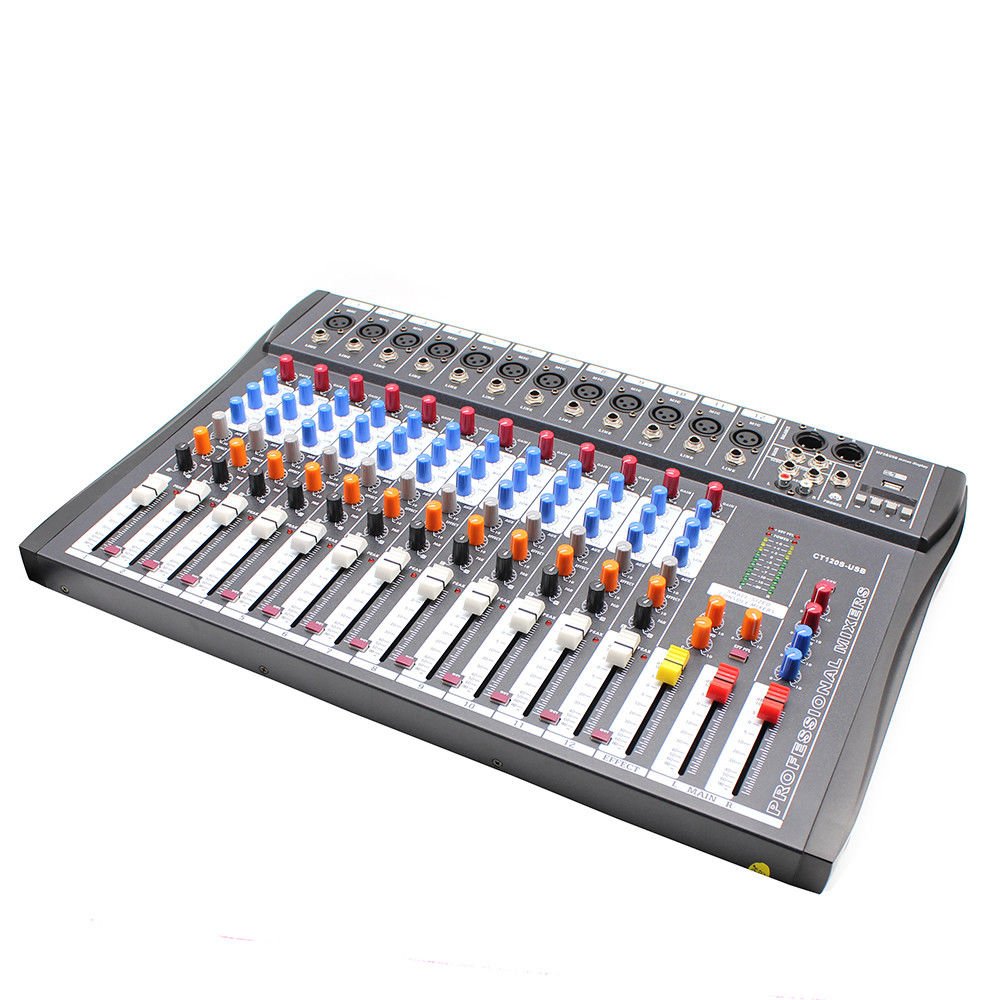 12 Channel USB Audio Mixer Console with 48V Phantom Power - Professional Studio Sound Board for Live Recording, DJing & Podcasting - Perfect for Home Studios, Church Events & Music Production
