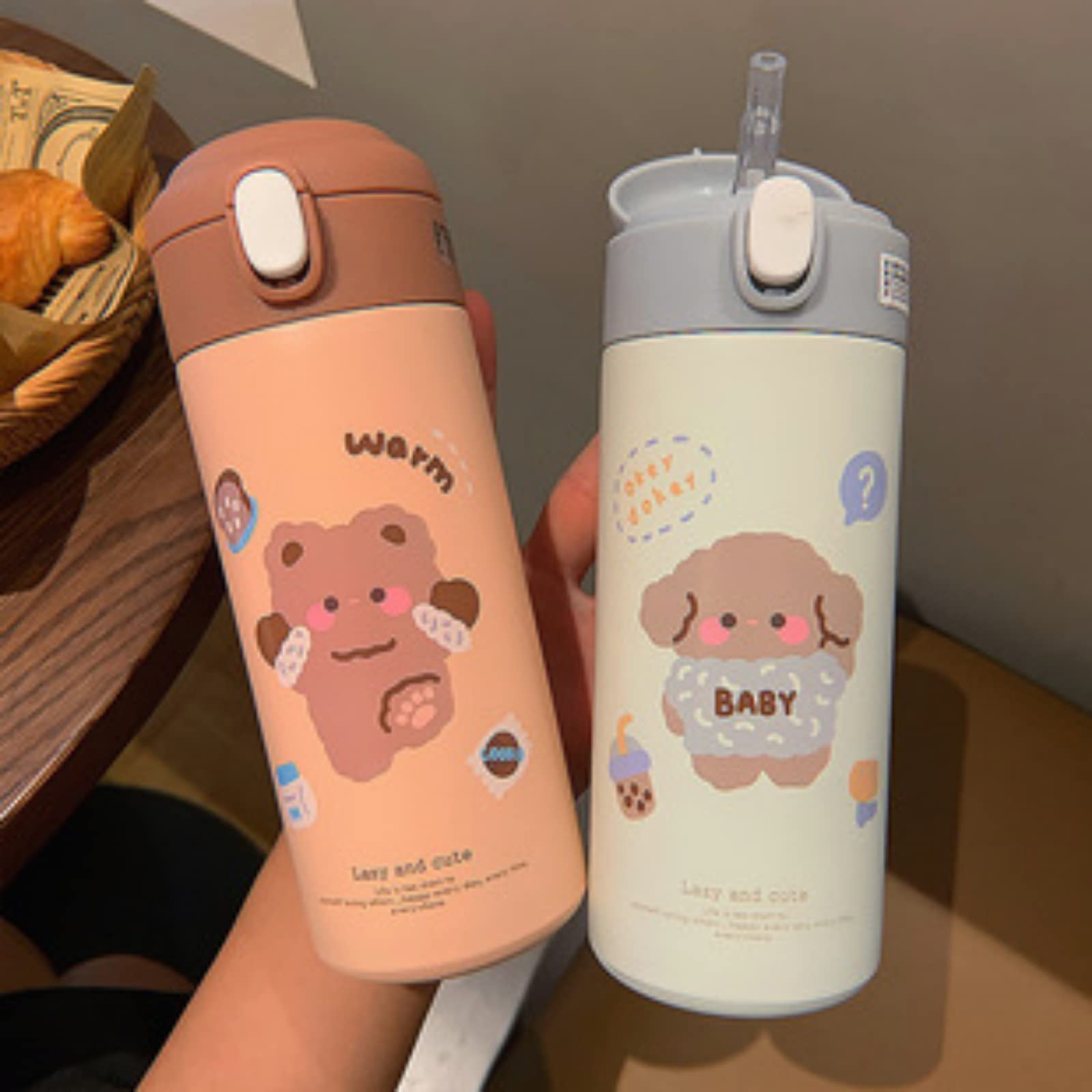 Stylish Cartoon Insulated Water Bottle - 304 Stainless Steel Portable Water Bottle with Straw for Men, Women & Kids - Leakproof Travel Tumbler for School, Gym, Office & Outdoor Activities (Purple)