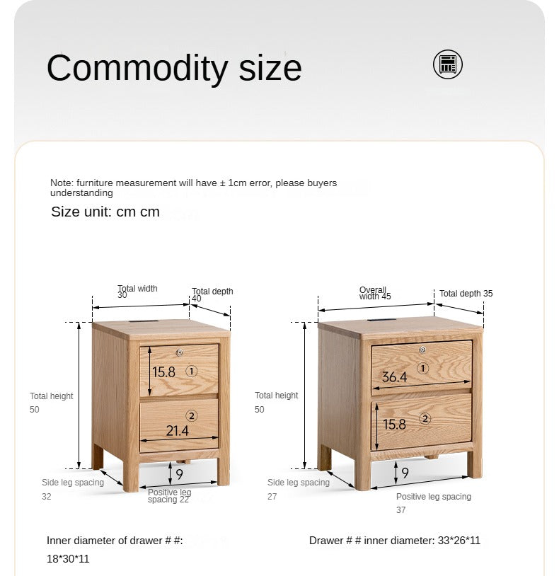 Solid Oak Wood Nightstand with Locking Drawer - Stylish and Durable Bedside Table for Bedroom, Living Room, or Guest Room
