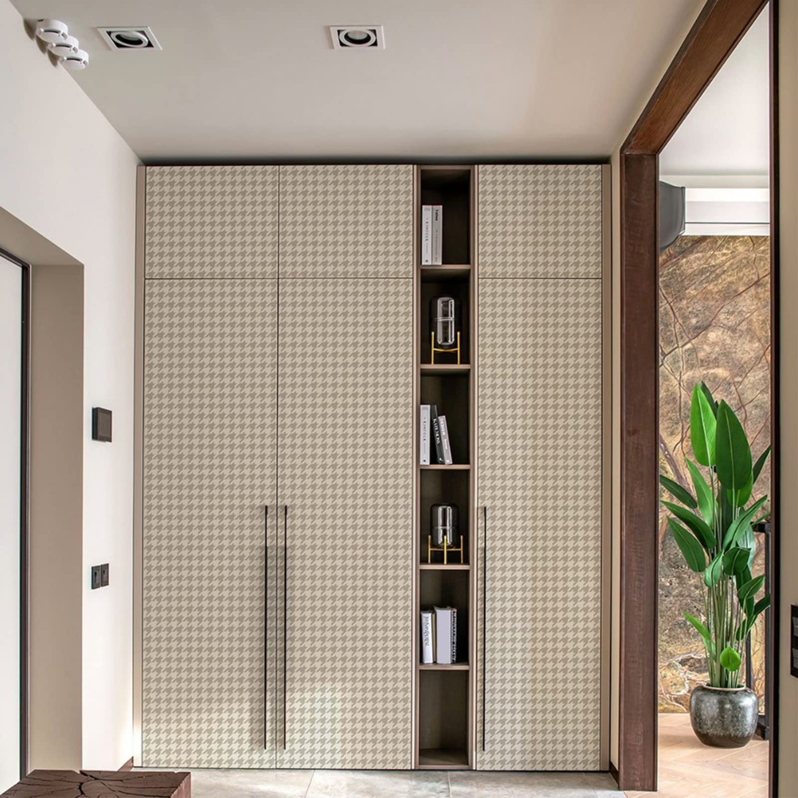 Ochine Black and White Trellis Houndstooth Plaid Peel and Stick Wallpaper - Removable Self-Adhesive Waterproof Contact Paper for Walls, Cabinets, Dressers & Drawers - Perfect for Home Decor, Kitchen Backsplash, and DIY Furniture Makeover