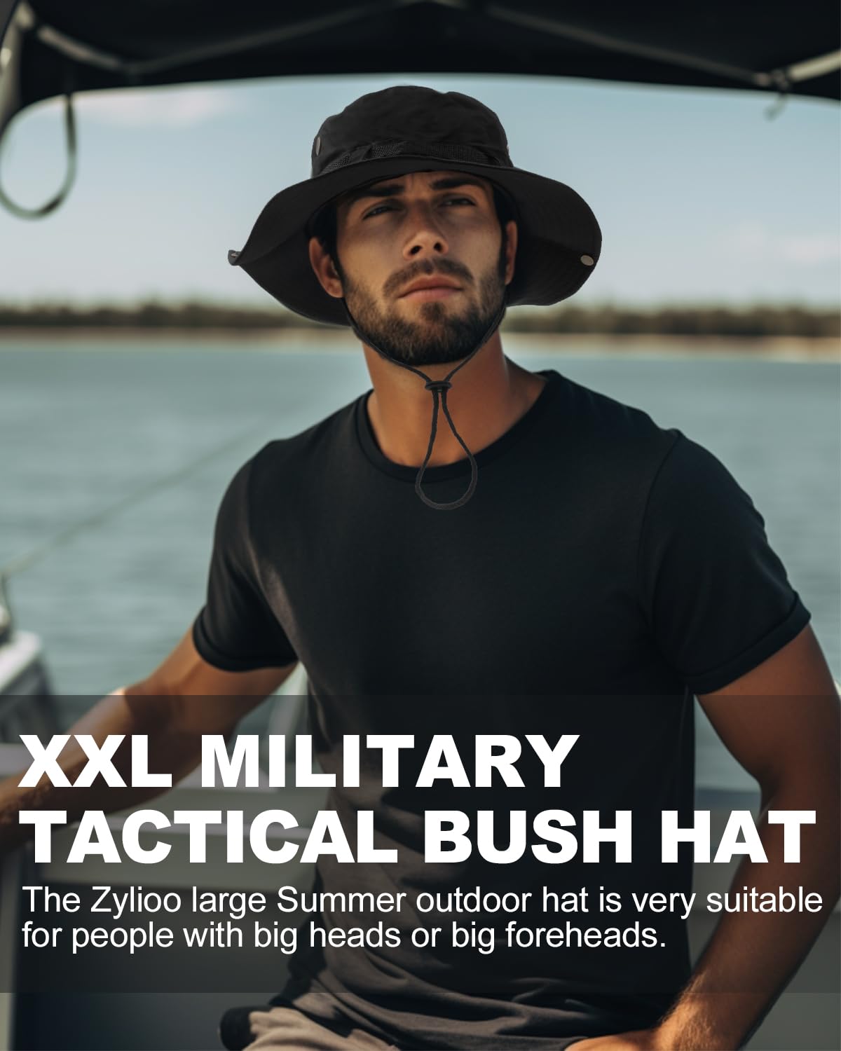 Zylioo XXL Oversized Boonie Sun Hat - Military Tactical Safari Hat for Big Heads - Lightweight Hunting Hat with Adjustable Strap - Perfect for Outdoor Adventures, Hiking, Fishing & Beach Activities