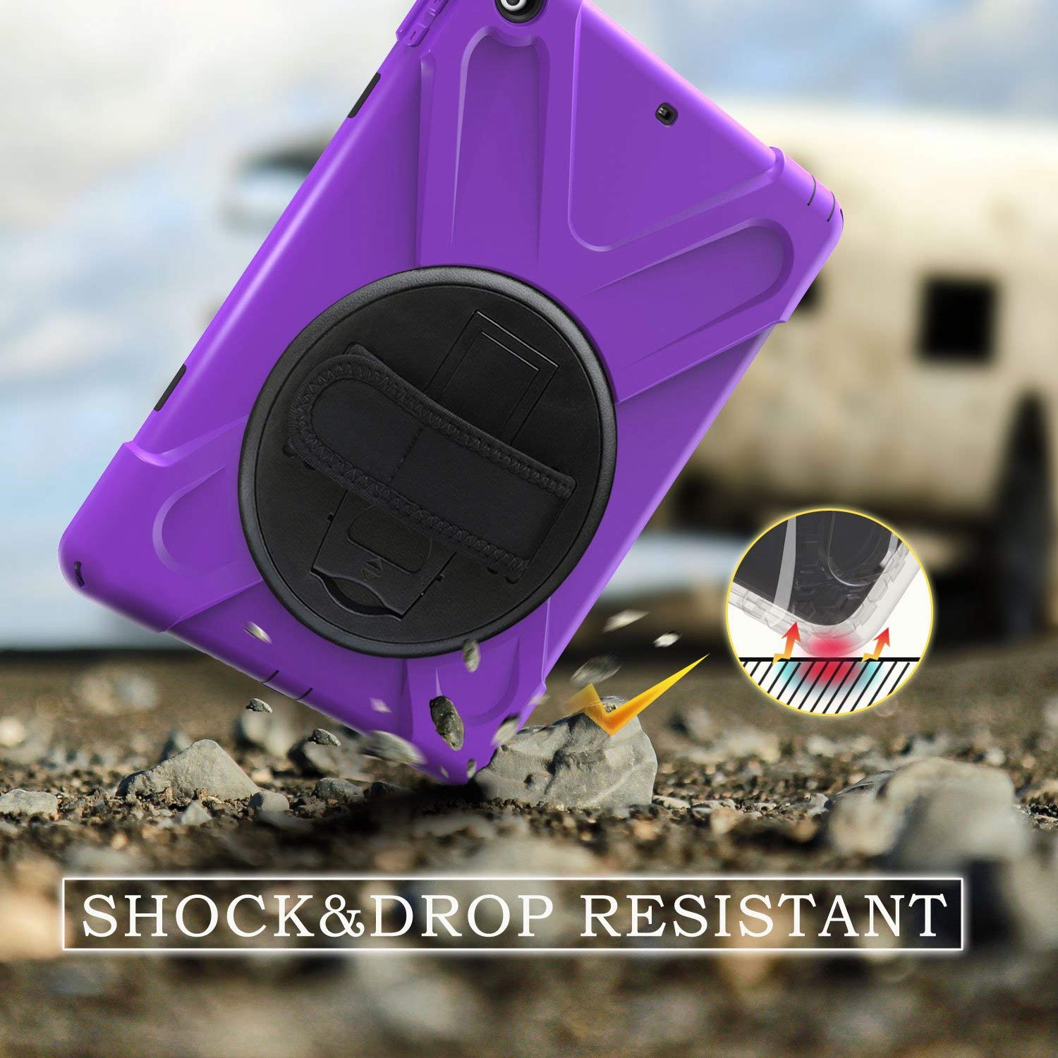 Premium Shockproof iPad Air 1st Gen Case (2013 Model A1474/A1475) - 9.7 Inch Rugged Hybrid Cover with Rotating Stand & Adjustable Strap | Perfect for Kids, Students & Travel | Purple Protective Case for School, Home & Outdoor Use