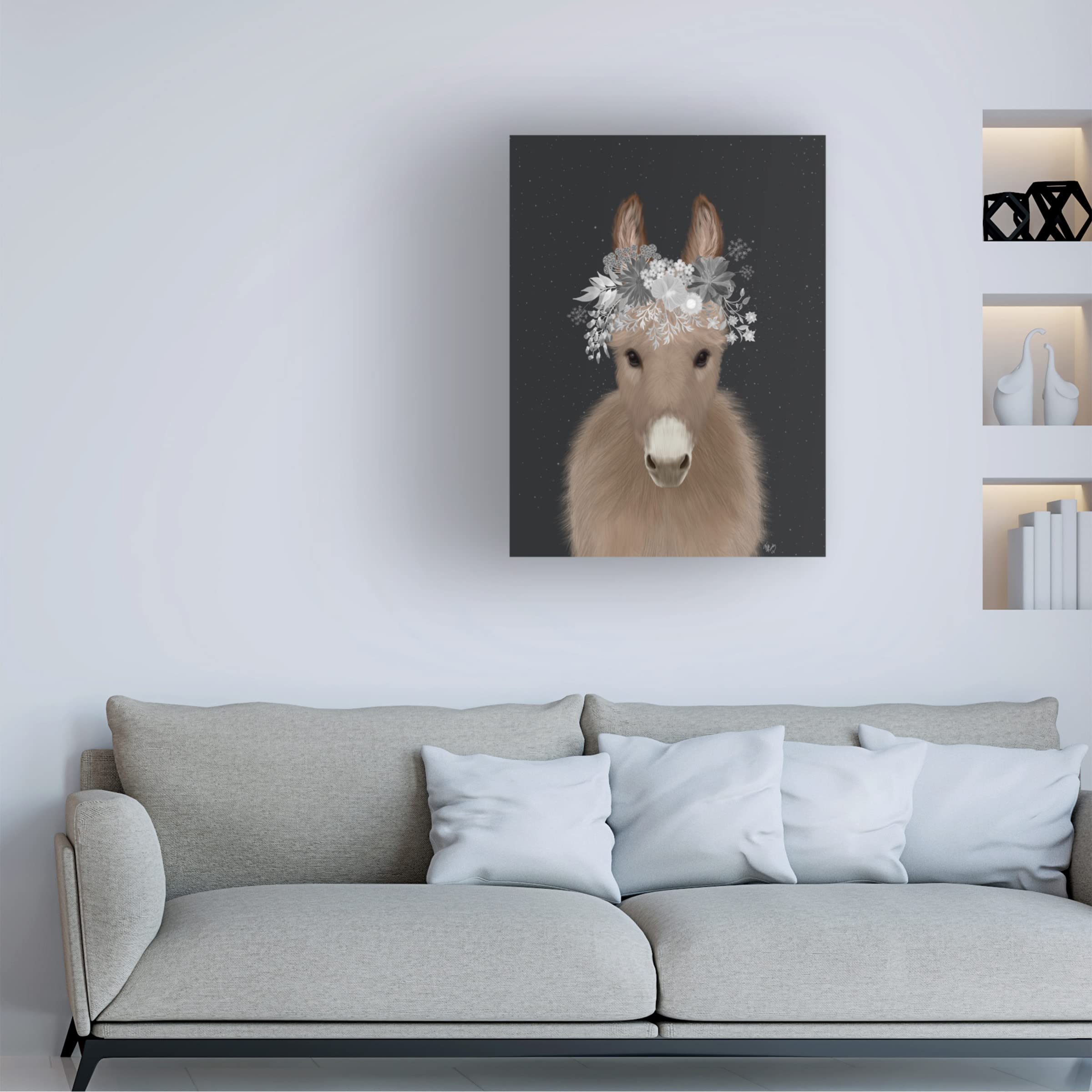 Trademark Fine Art 'Donkey White Flowers' Canvas Wall Art by Fab Funky - Modern Home Decor for Living Room, Bedroom & Office