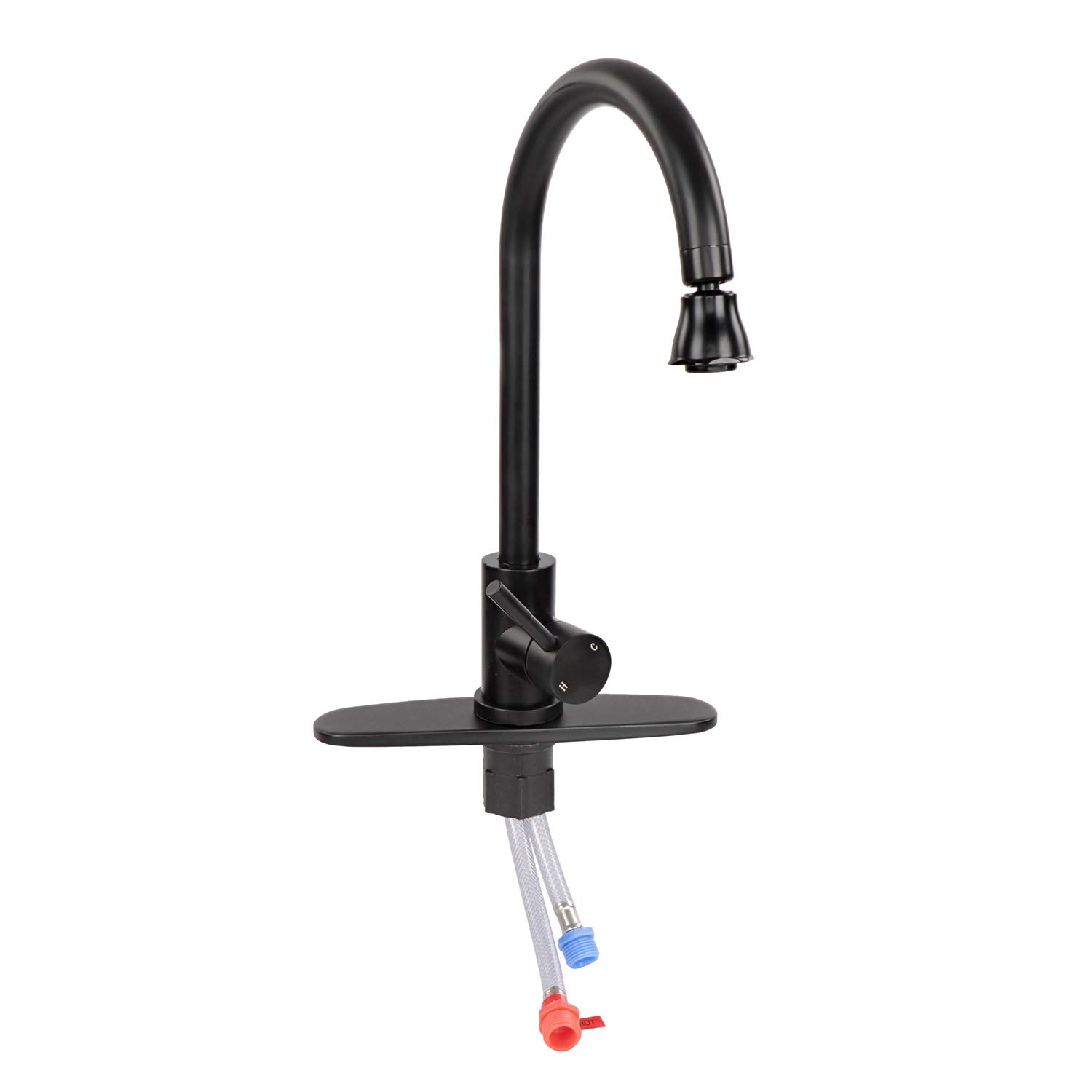 Black Gooseneck RV Kitchen Faucet with Sprayer - Perfect for Campers & Trailers
