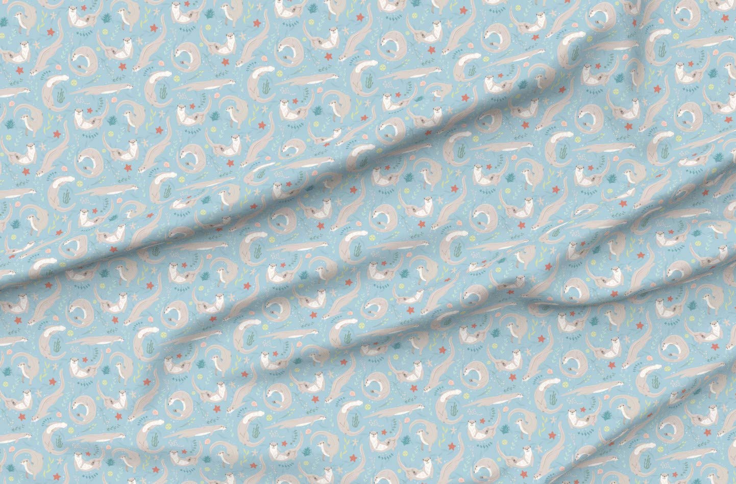 Otters Sea Ocean Printed Minky Fabric Fat Quarter - Soft Plush Fabric for Sewing Baby Blankets, Quilt Backing & DIY Crafts - Perfect for Nursery Decor, Baby Gifts & Cozy Home Projects