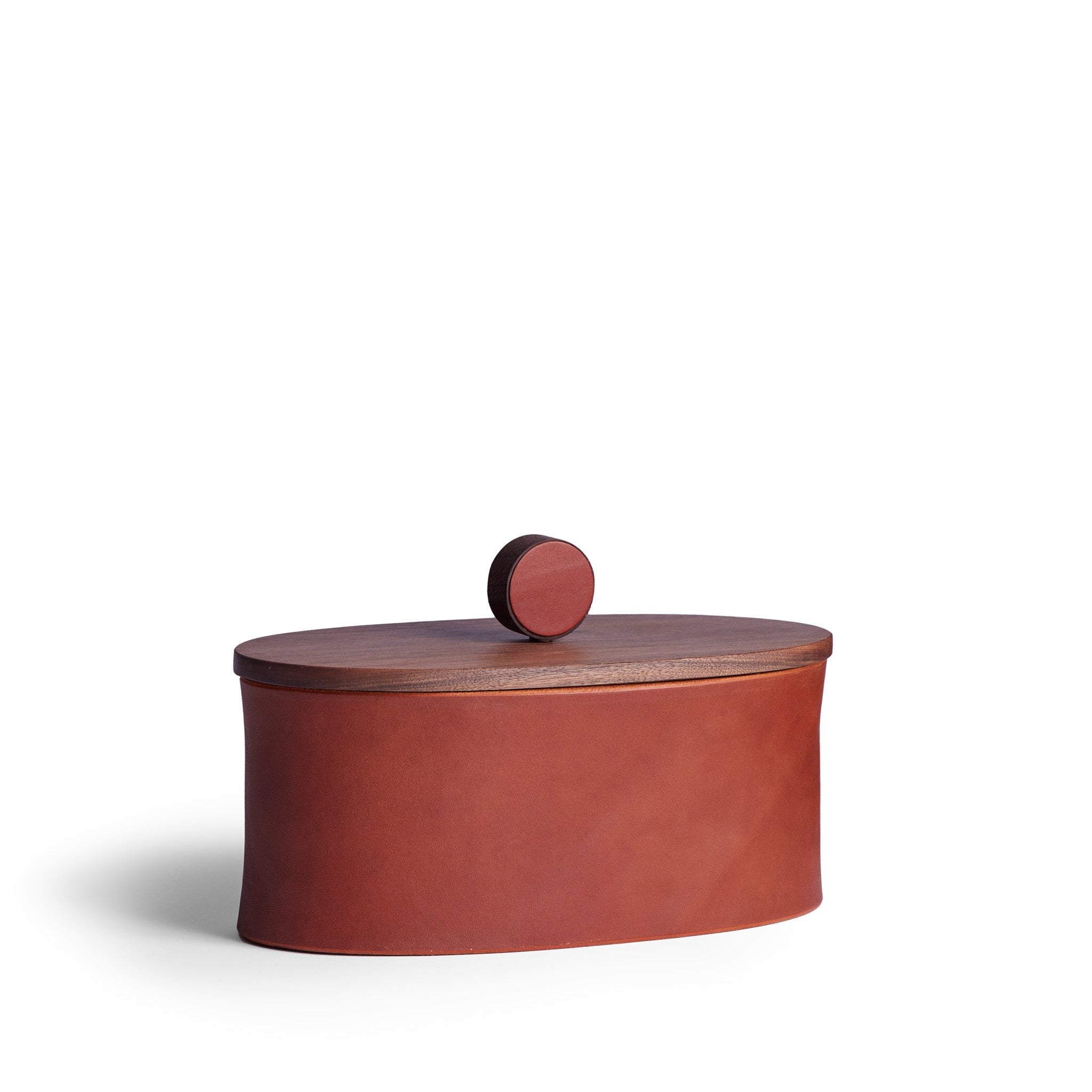 Premium Oval Storage Container - Genuine Walnut & Chestnut Leather Box for Jewelry, Watches, and Keepsakes - Perfect for Home Decor and Gift Giving