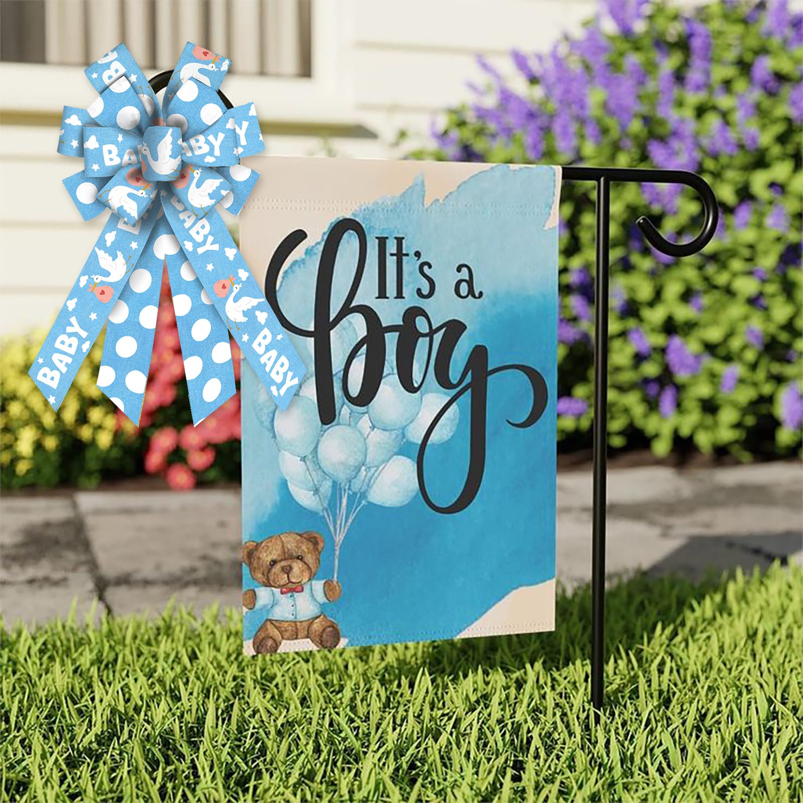 Baby Shower Bows for Wreath - Blue Burlap Bows for Gender Reveal & Door Decor